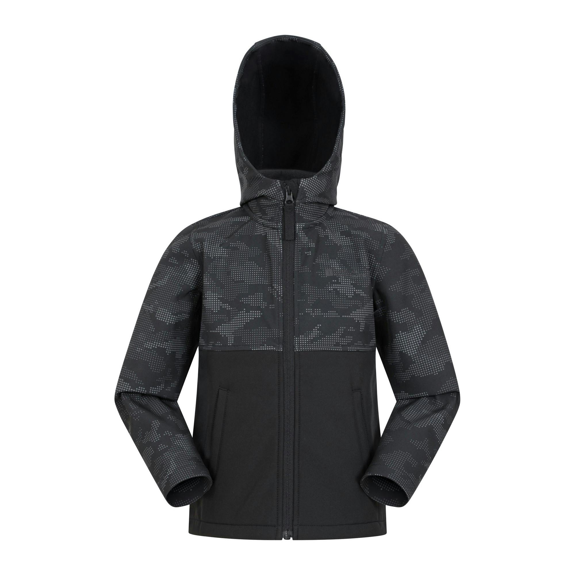 Mountain Warehouse Black Childrens/Kids Exodus Camouflage Soft Shell Jacket - Camo - 13 Years - Camo - 94% Polyester/6% Elastane