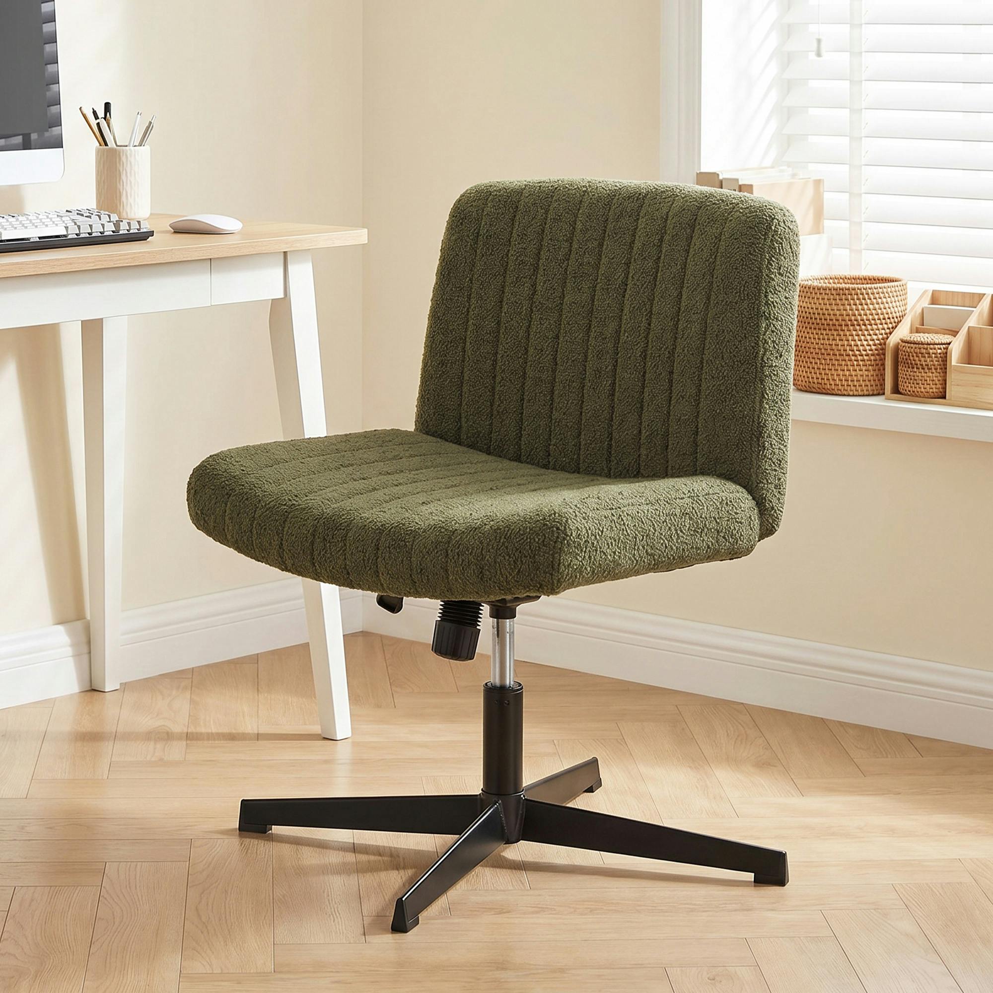 Rackhams Green Desk Chair With Wide Seat, Thick Padding, Rock Function,