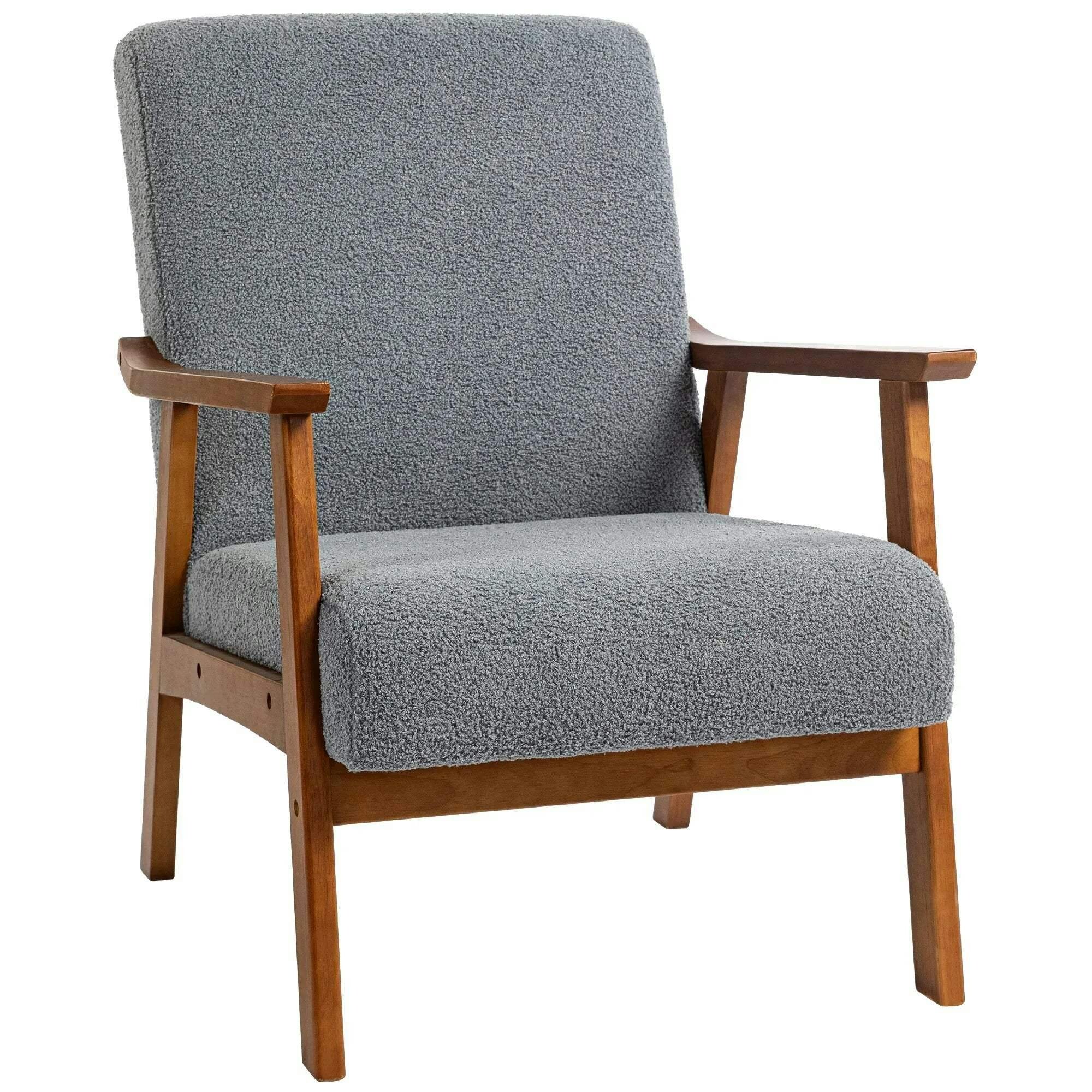 Homcom Boucle Accent Chair Armchair W/ Wide Seat For Living Room Bedroom, Grey - Image 5