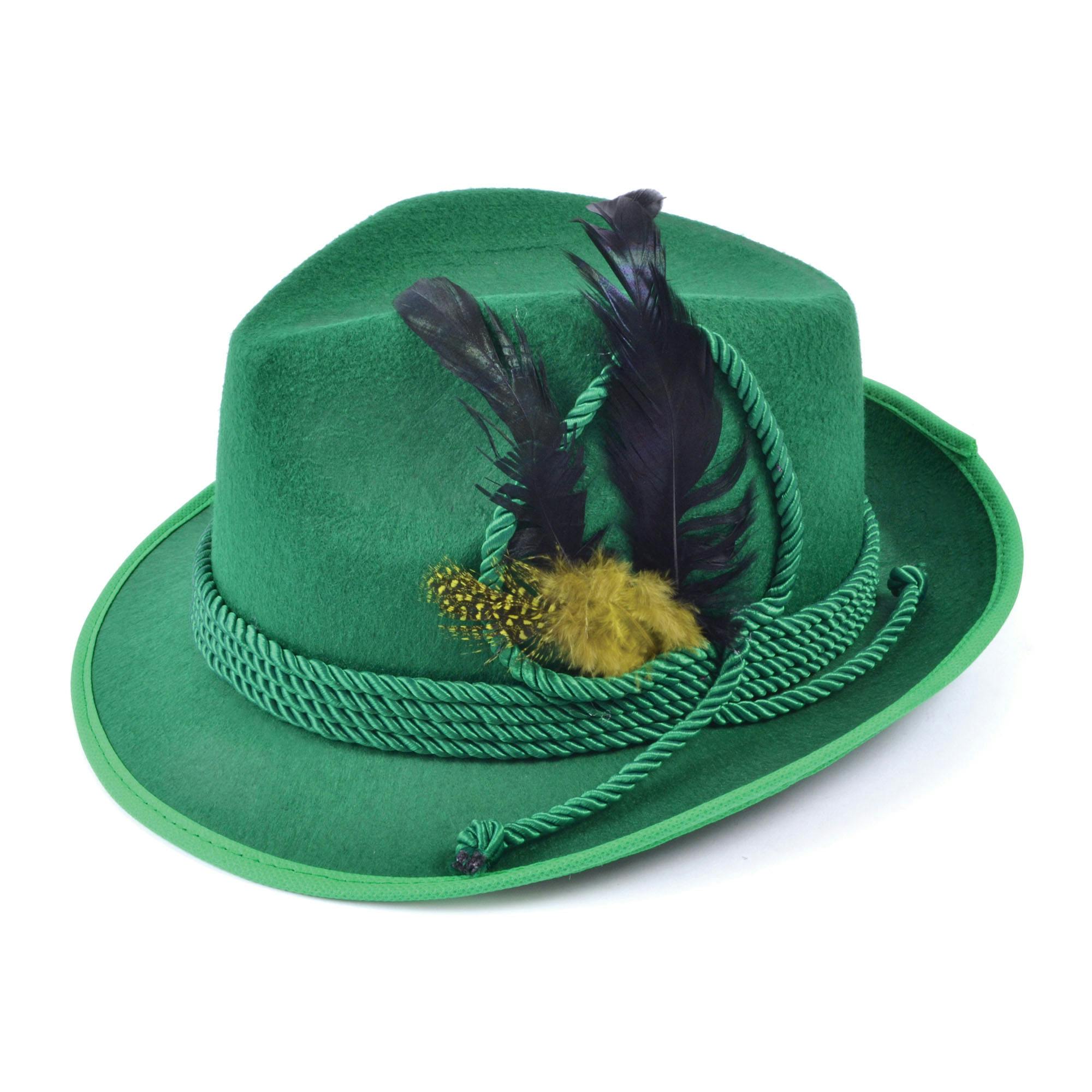 Bristol Novelty Unisex Green Felt Hat With Feathers - One Size
