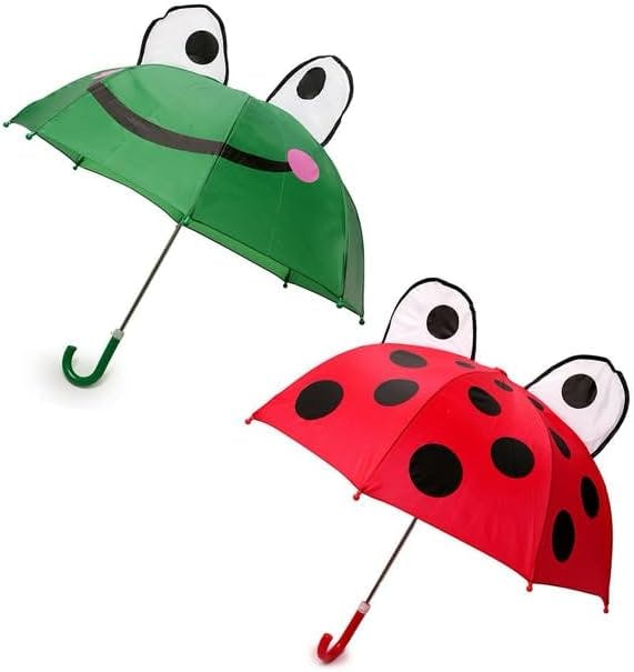 Kav Boys Kids Transparent School Umbrella And Girls - Sweet, Beautiful, Lightweight Design Dome Parasol For Your Child - Frog & Ladybug (2Pc)
