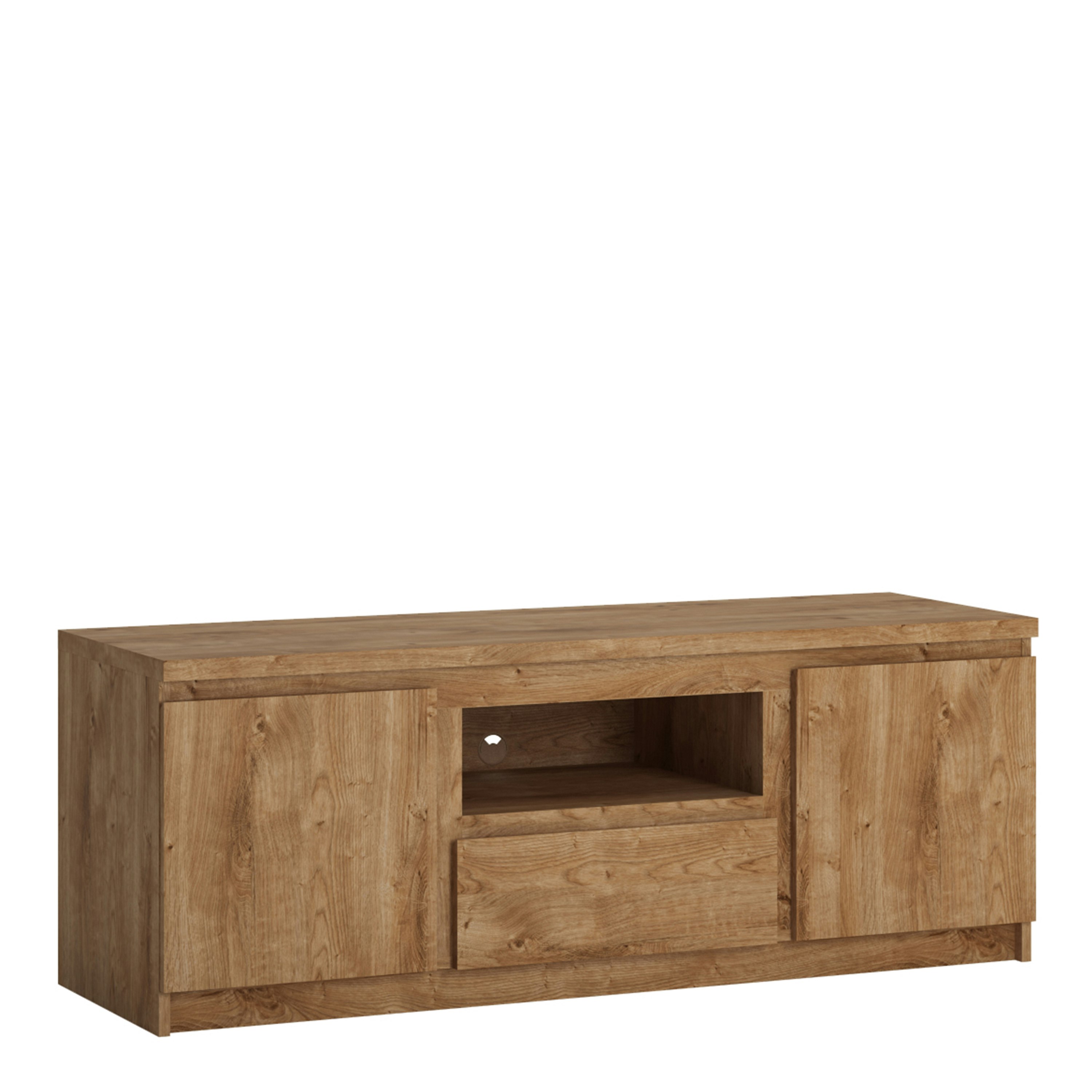 Rackhams White/Golden Fribo 2 Door 1 Drawer 136Cm Wide Tv Cabinet In Oak - 1