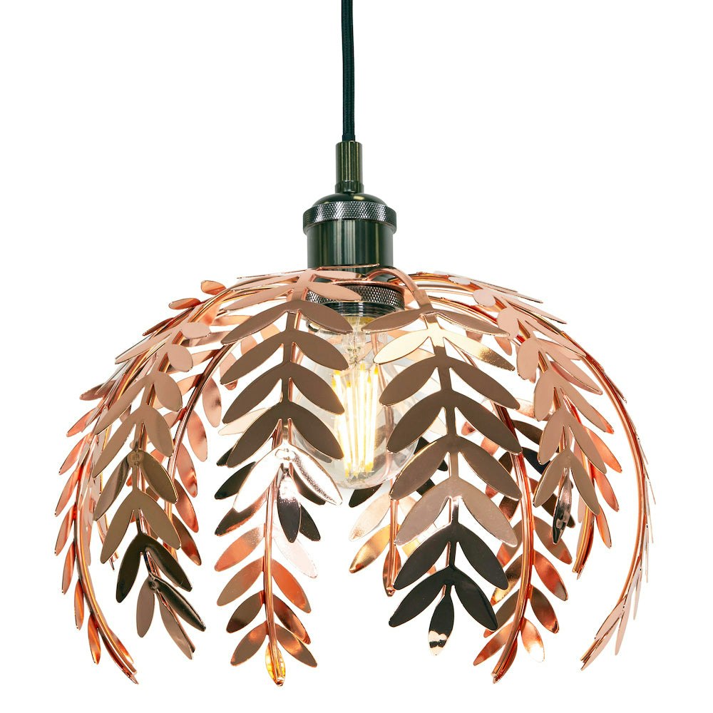 Rackhams Light Traditional Fern Leaf Design Ceiling Pendant Shade In Shiny Copper Finish
