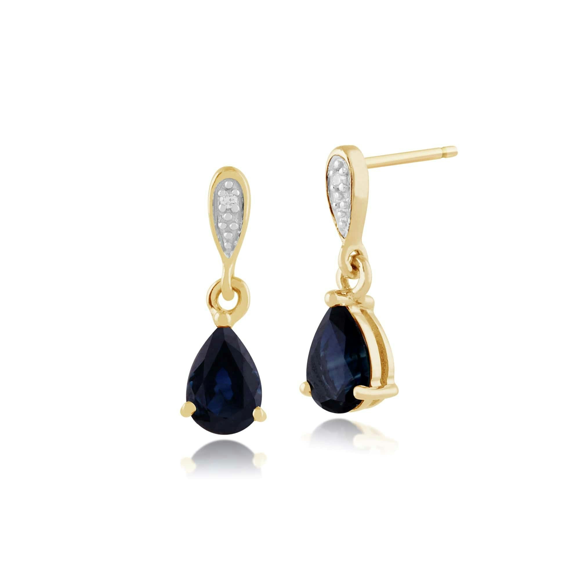 Gemondo Yellow/Gold Classic Pear Sapphire & Diamond Drop Earrings In 9Ct