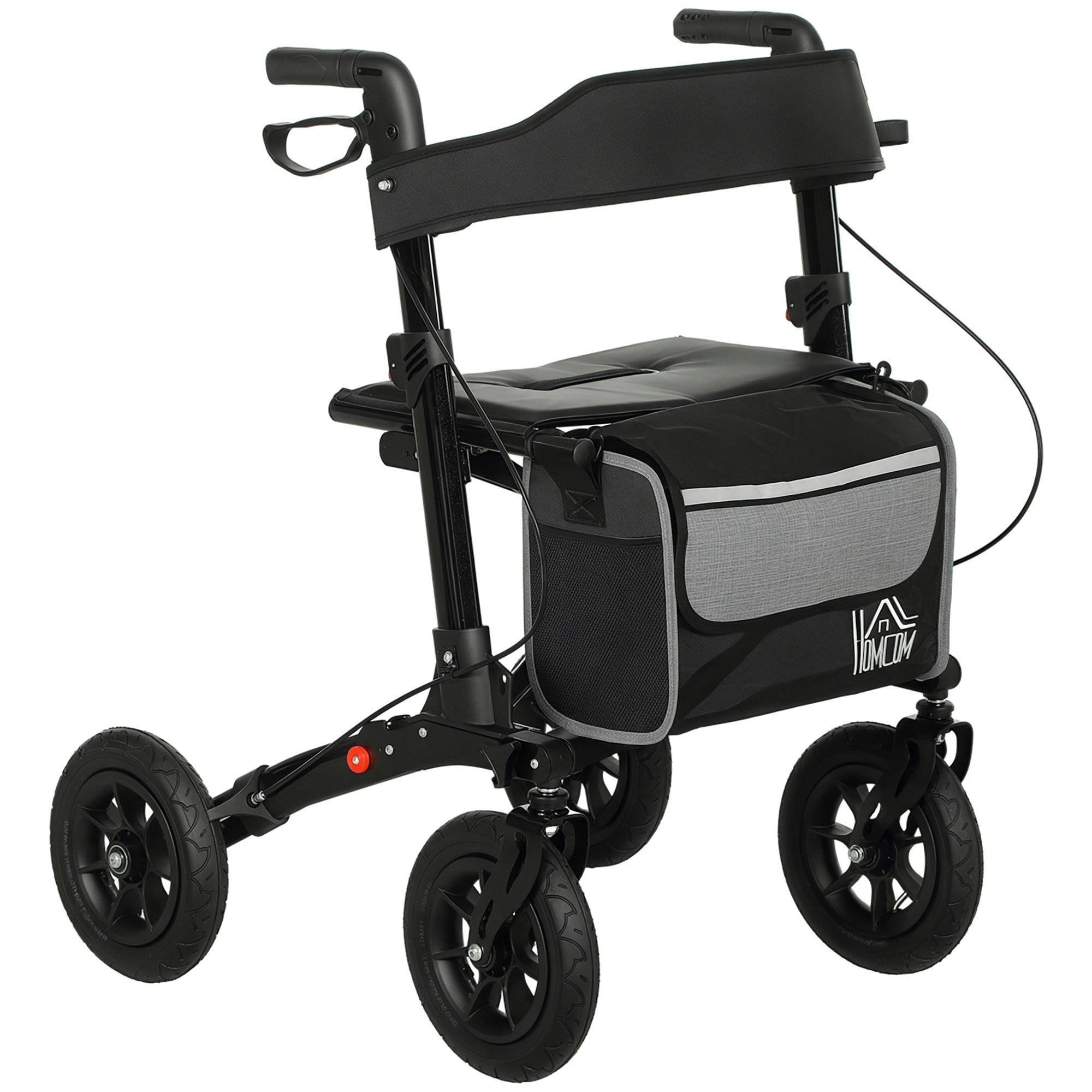 Homcom Black Rollator Walker With Padded Seat, Backrest, All-Terrain Wheels