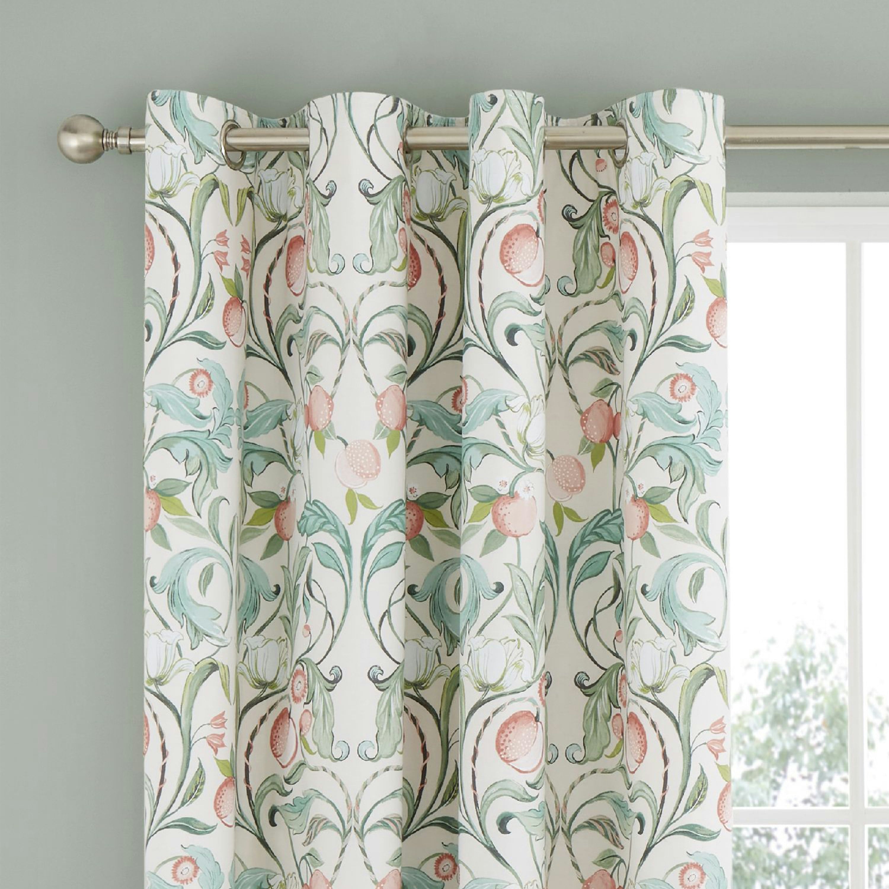 Julian Charles Green Catherine Lansfield Clarence Natural Floral Lined Eyelet Curtains - W 168Cm (66") X L 183Cm (72") - Image 5
