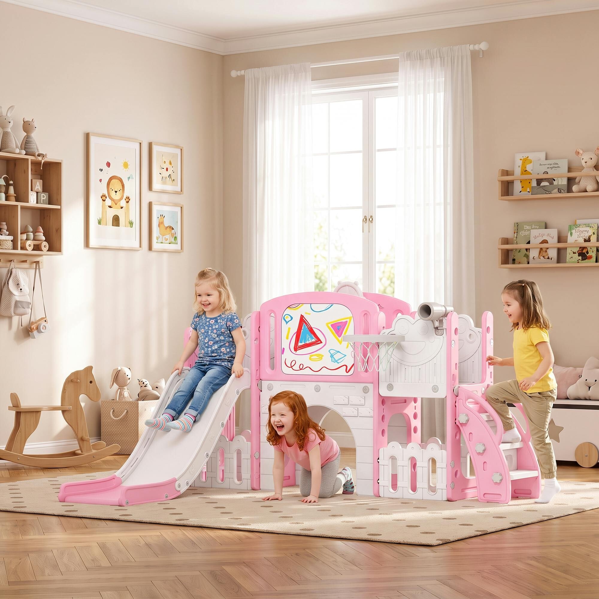 Aiyaplay 7 In 1 Toddler Slide Set, Frog Theme Playset With Basketball Hoop