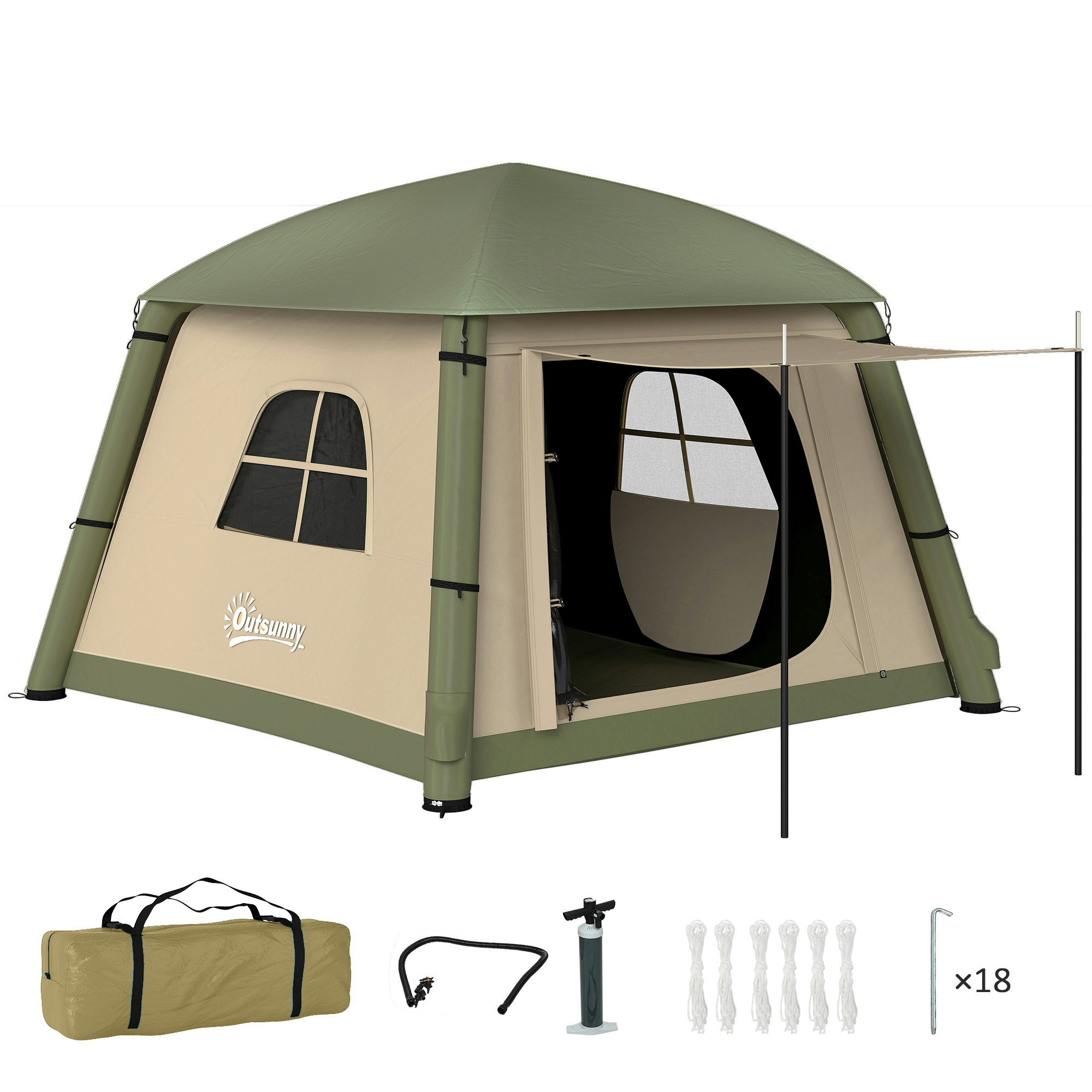 Outsunny Brown Inflatable Camping Tent, Easy Setup 2 Man Tent, - 2.1L X Size 2.1W X 1.6H M