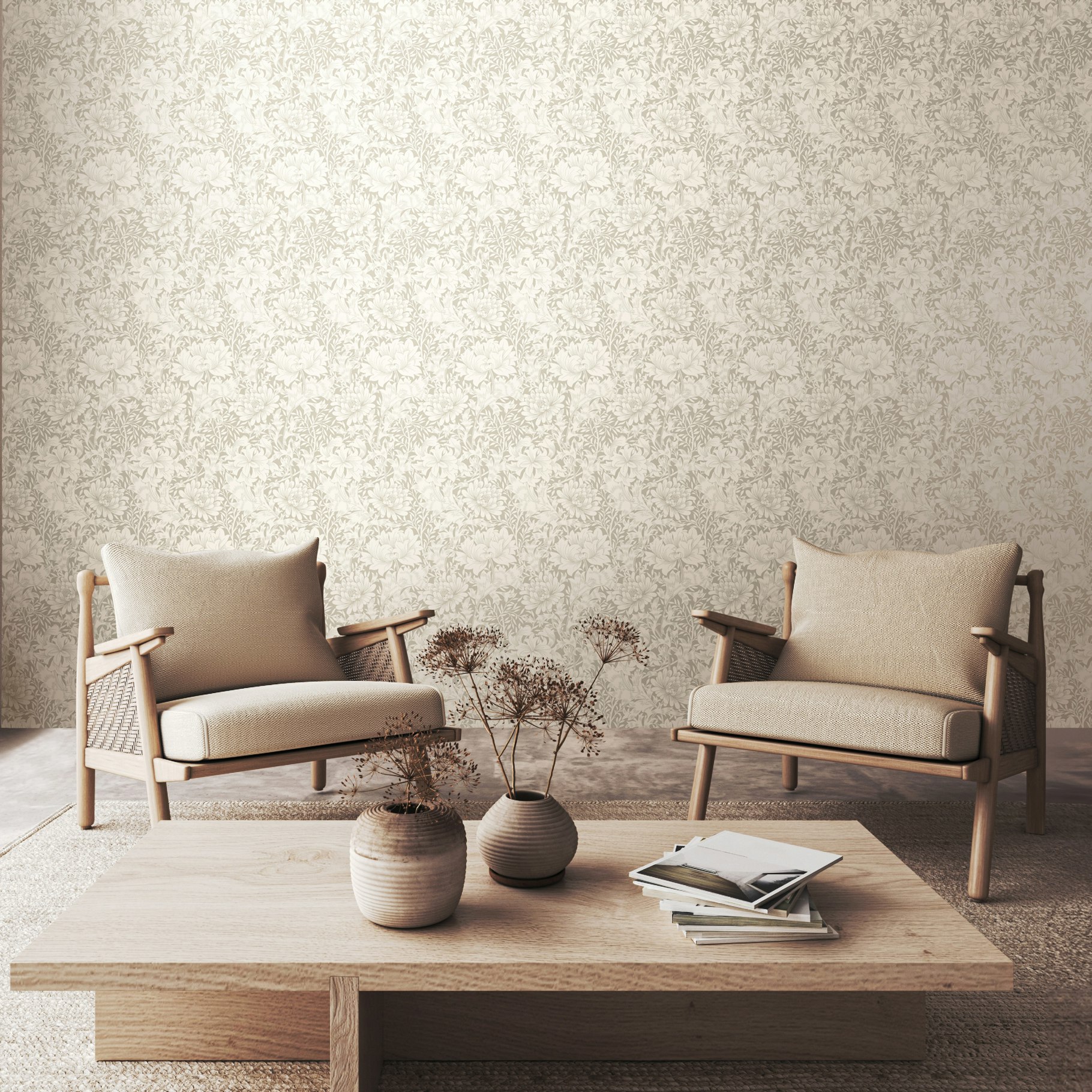 Rackhams Chrysanthemum - Dove 10M Wallpaper - Dove
