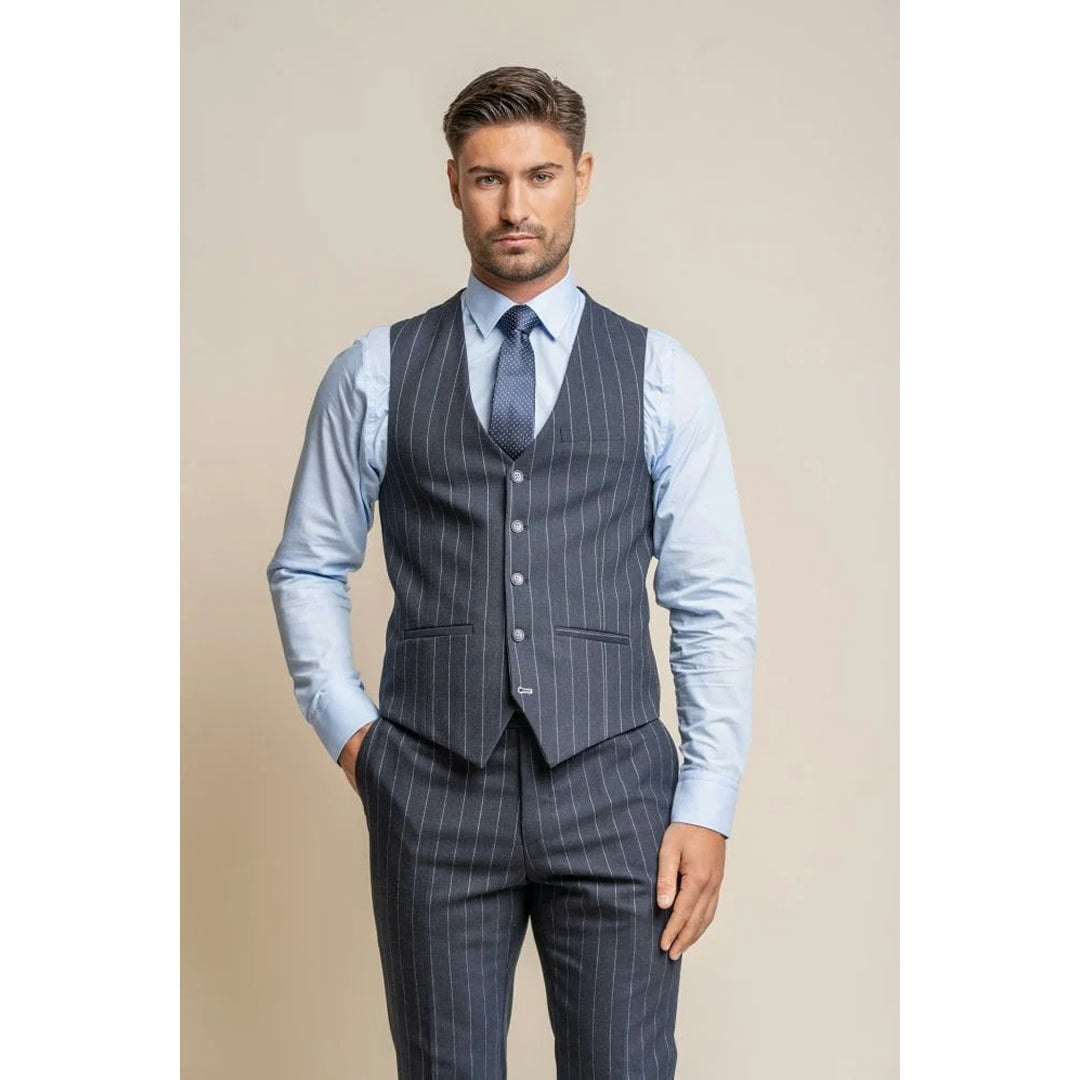 House Of Cavani Men's Blue Invincible - Navy Pinstripe Waistcoat - 42