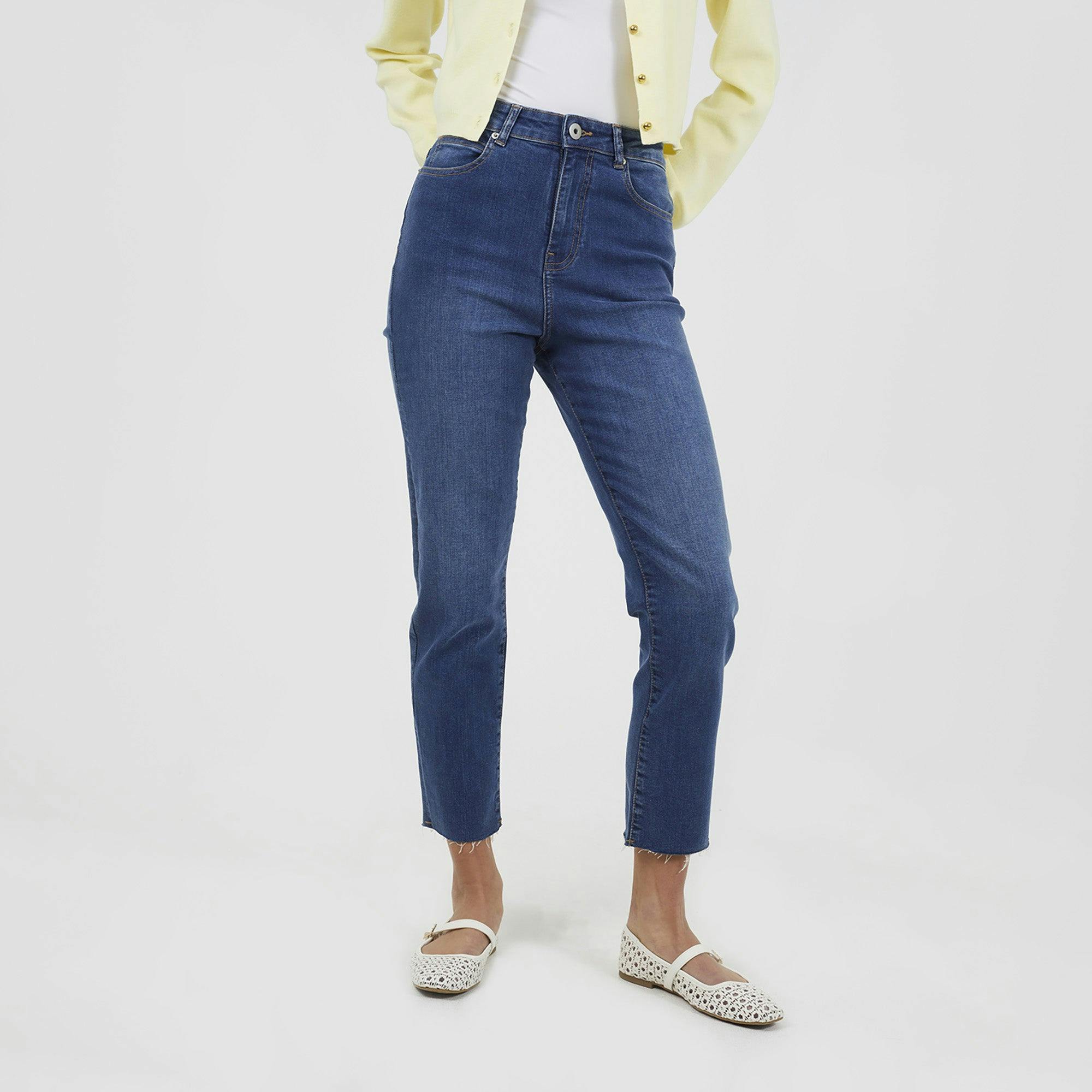 Brave Soul Blue High Waist Raw Hem Mom Jeans - Mid - Mid - 10