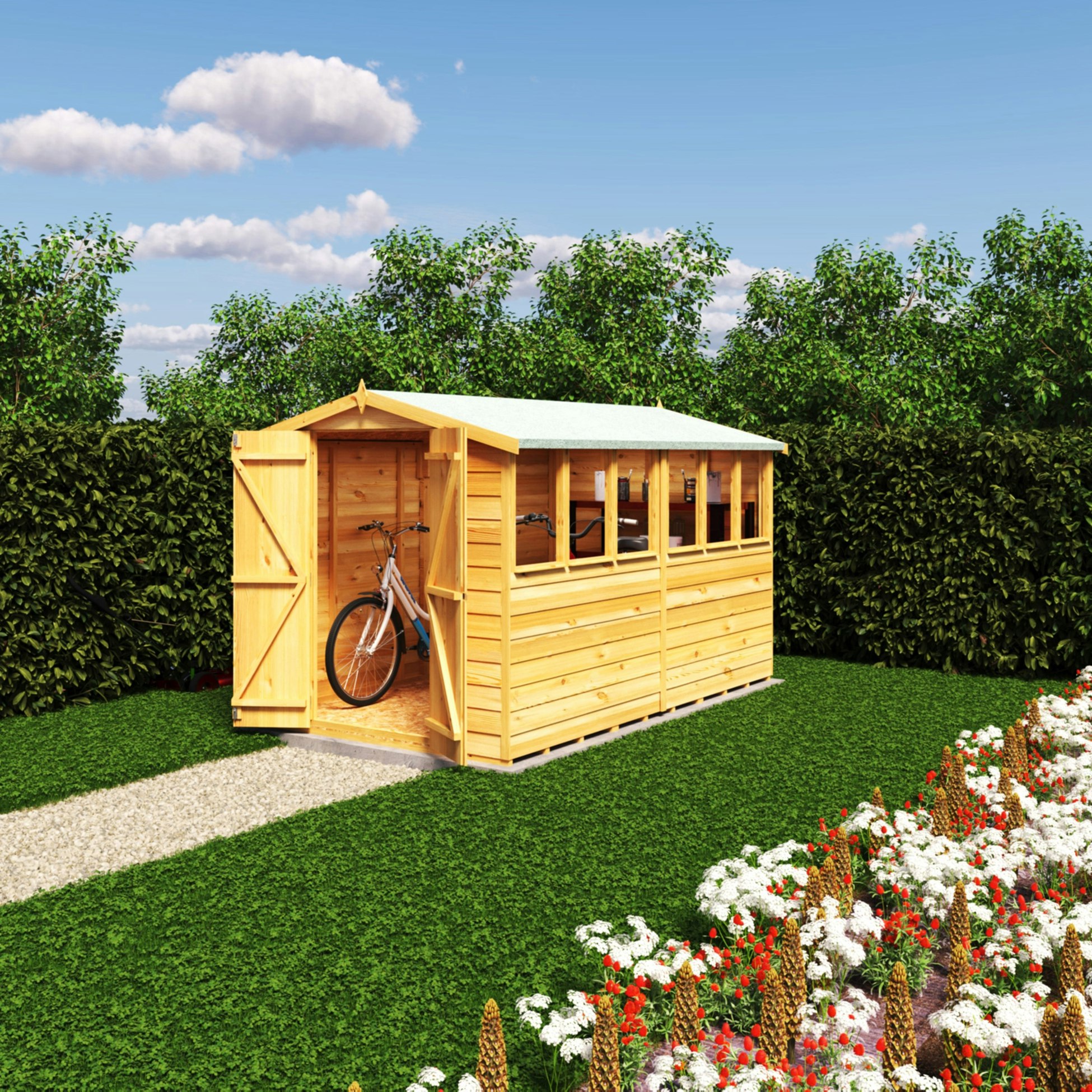 Rackhams Light/Green Overlap Double Door 10X6 Storage Shed