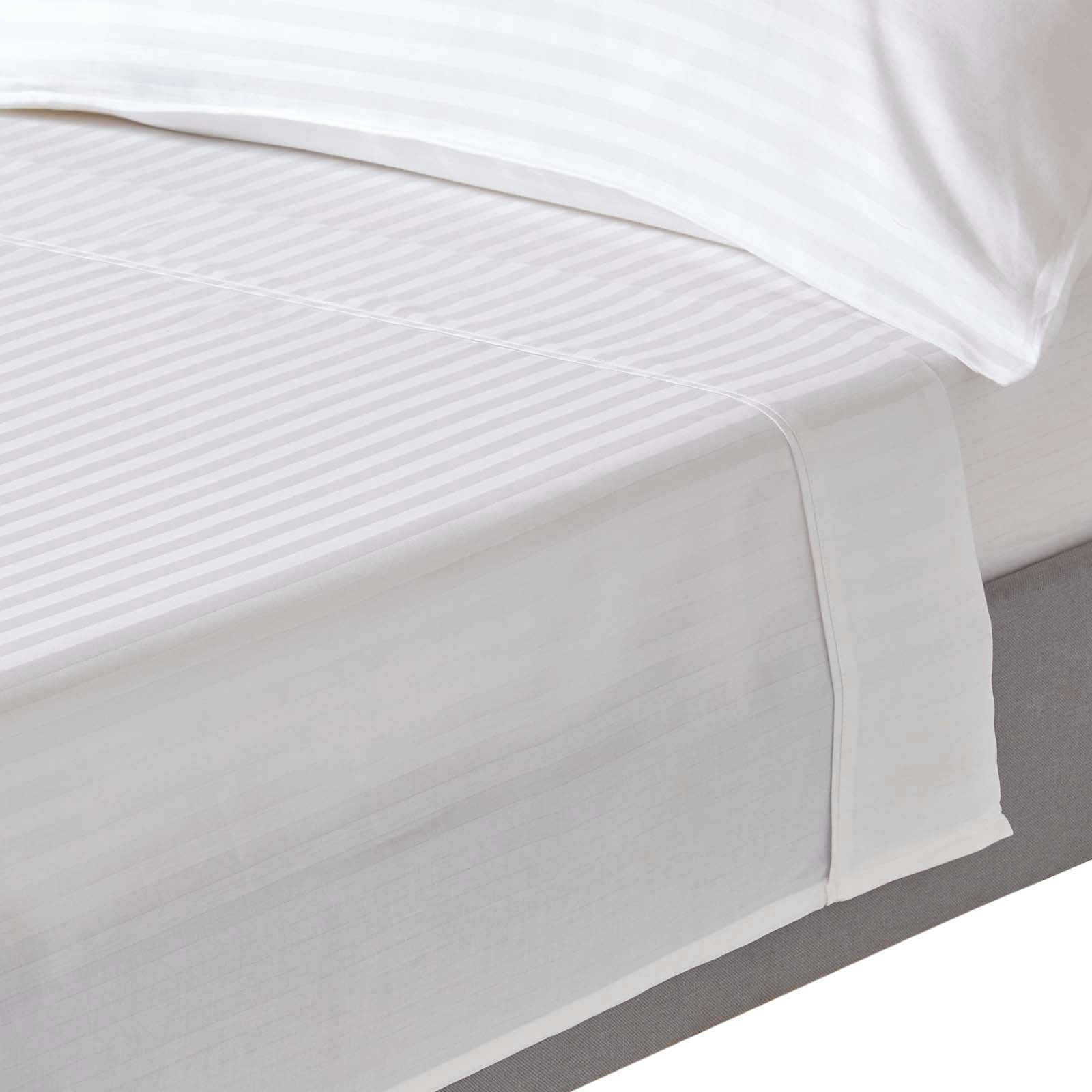 Homescapes White Silky 330 Tc Egyptian Cotton Satin Stripe Flat Sheet - Single