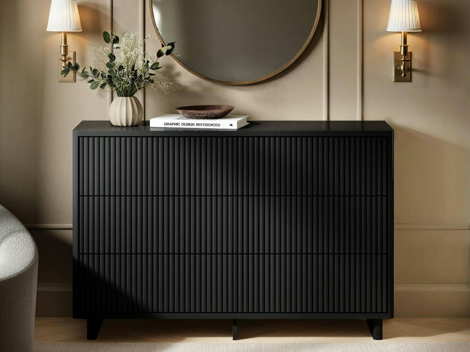 Solace+Co Black Velmor Ribbed Chest Of 6 Drawers