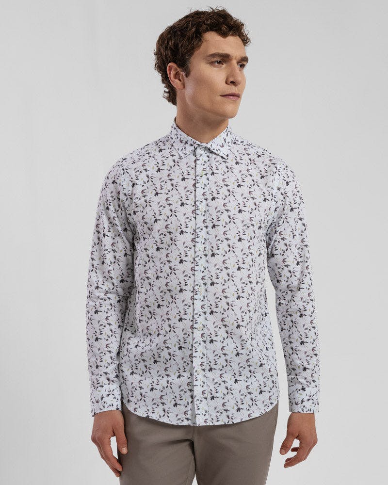 Steel & Jelly White Limited Edition Sketch Floral Slim Fit Shirt - M