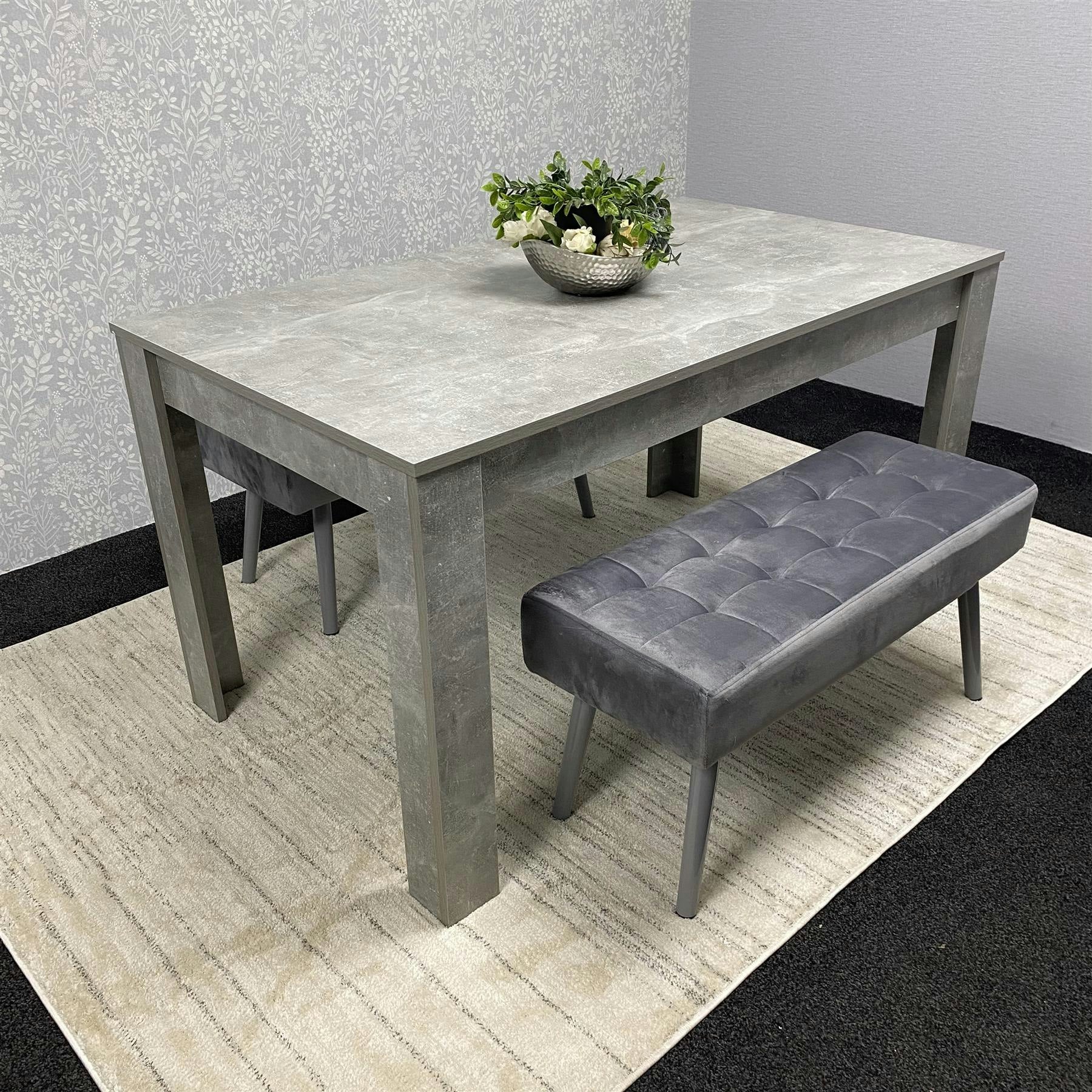 Kosy Koala Grey Wooden Dining Table Set And 2 Benches With Metal Legs � Dining Kitchen Room Furniture