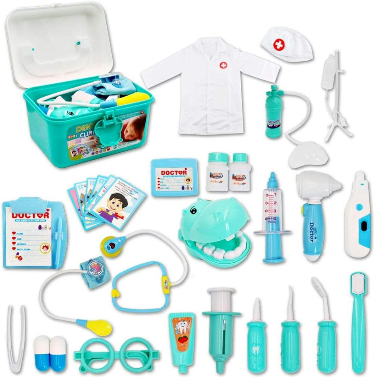 Deao Toys Blue Kids Role Play Dentist Surgeon Vet Medical 30 Pcs - 3+