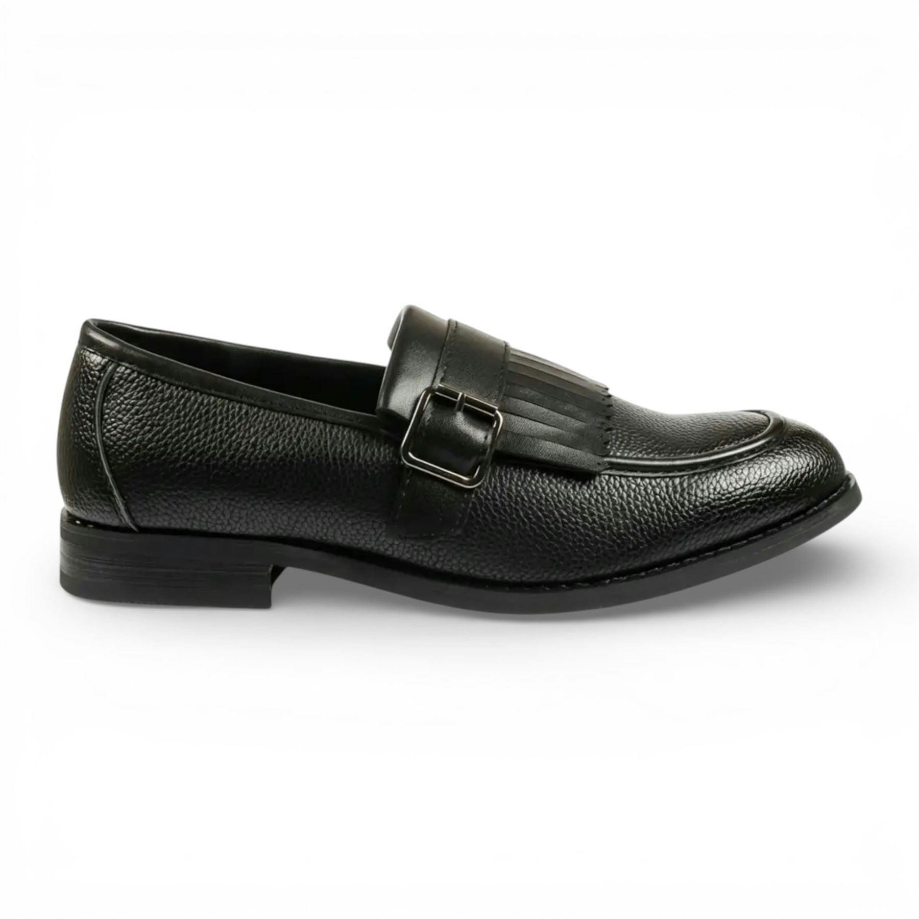 Dolcetto Men's Black Faux Leather Fringe Monk Strap Slip-On Loafers Shoes - Uk 12 | Eu 46 | Us 13
