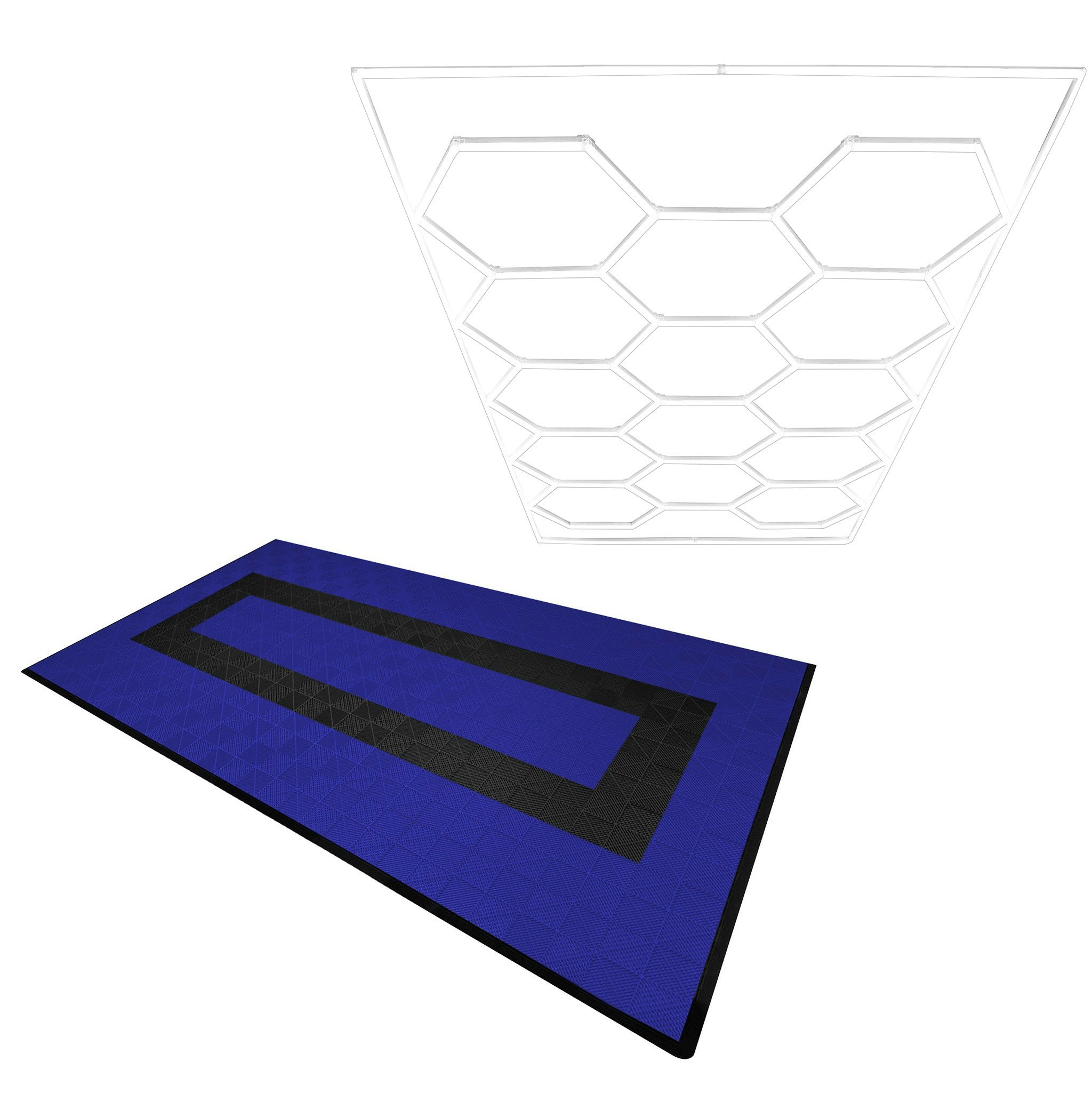Monstershop Light/Blue/Black Hexagon Led & Vented Garage Floor Tiles With Edges - 90 & 30