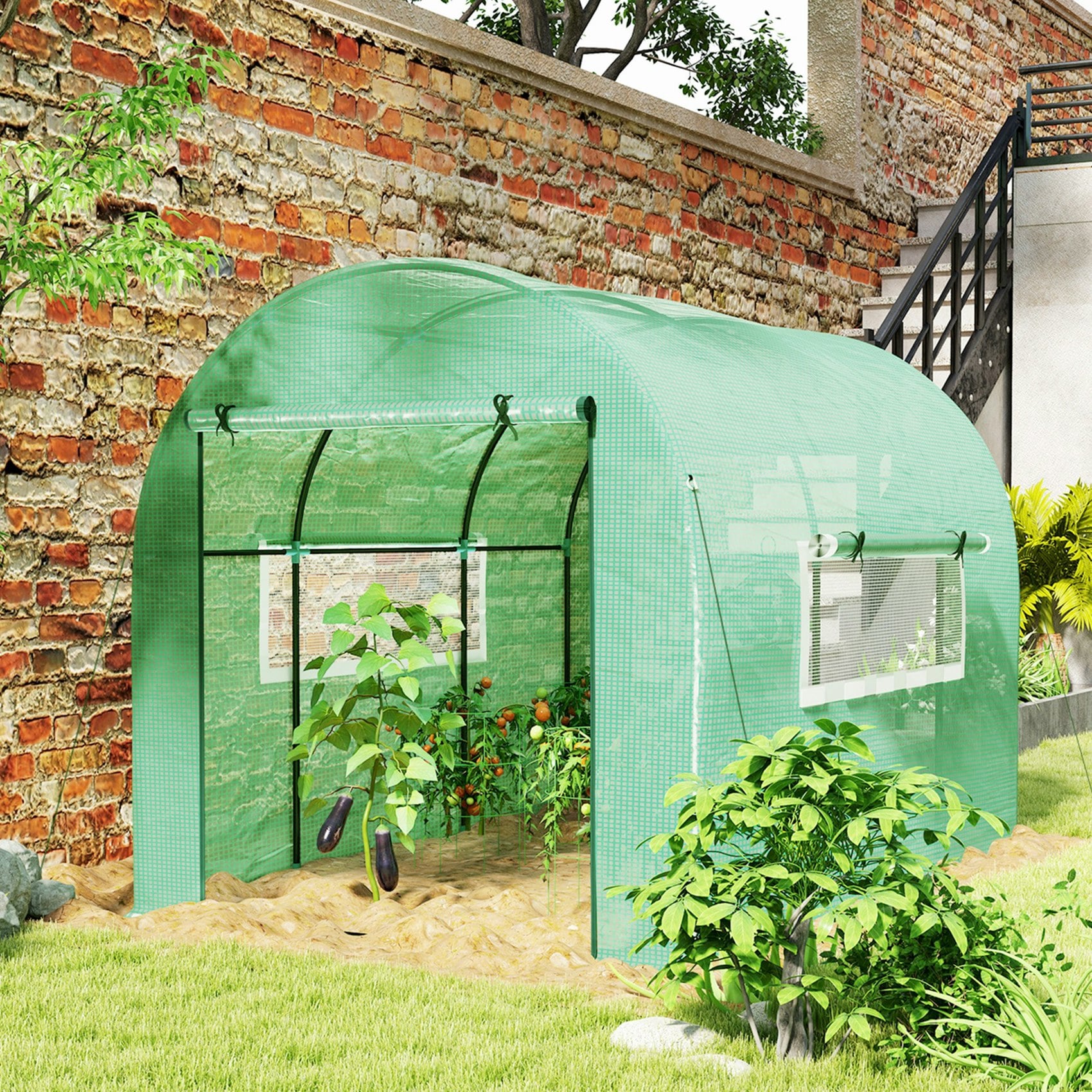 Rackhams Green 1.8 X 1.8 X 2M Polytunnel House With Doors And Mesh Windows - 3 X 2 X 2M