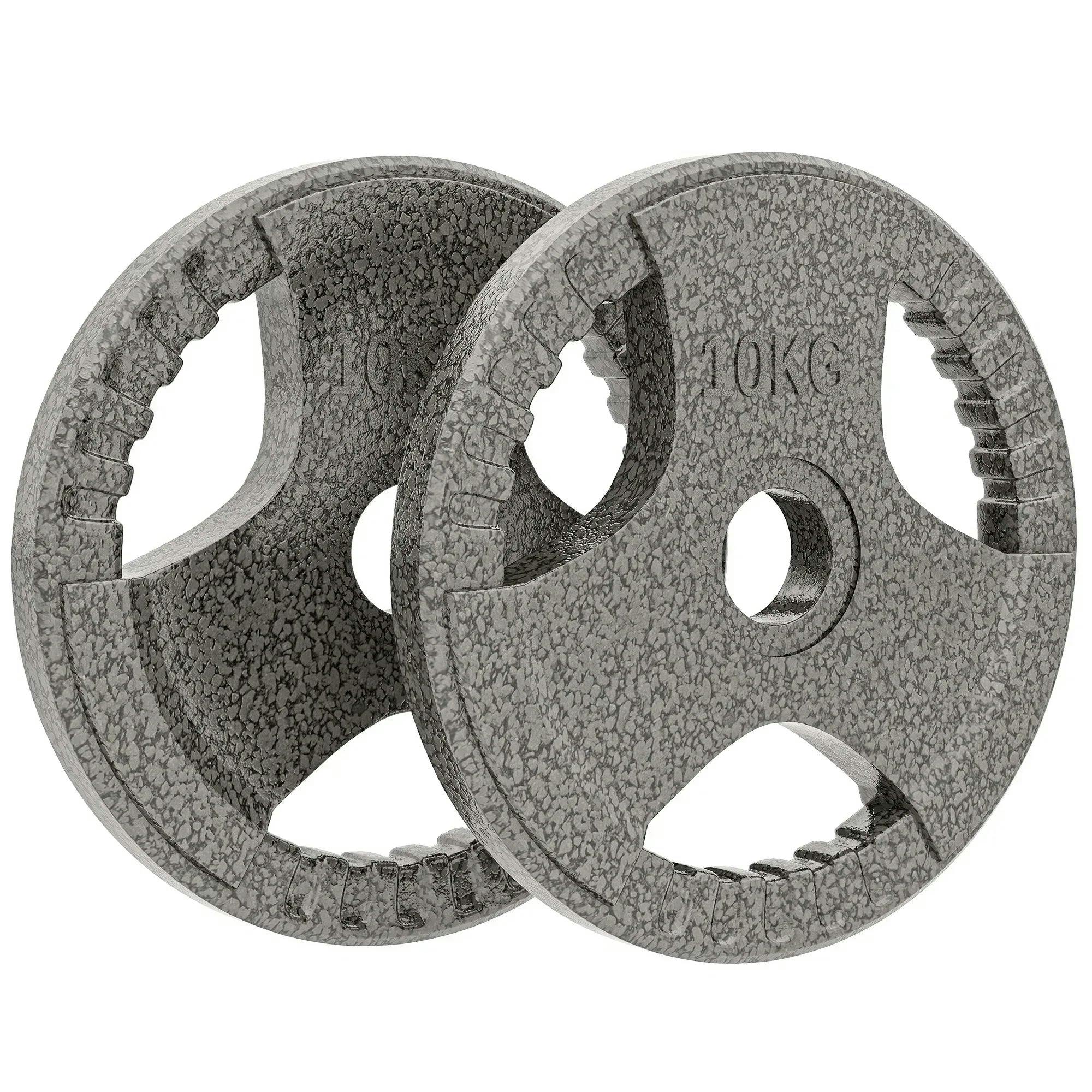 HOMCOM 2 x 2.5/5/10kg Cast Iron Olympic Weight Plates Tri-Grip | Dumbbell Plates, Barbell Weight, for 2" Weight Bar, Home Gym Strength Training - Image 4