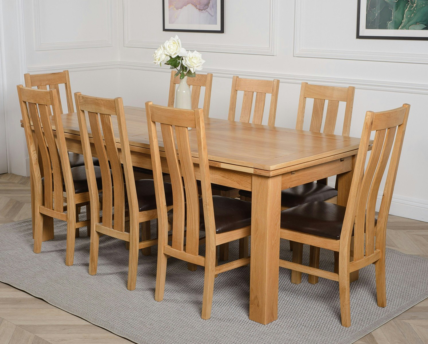That's Furniture Richmond Oak Extending Dining Table With Princeton Oak Chairs - Natural Oak - 8 Chairs Large