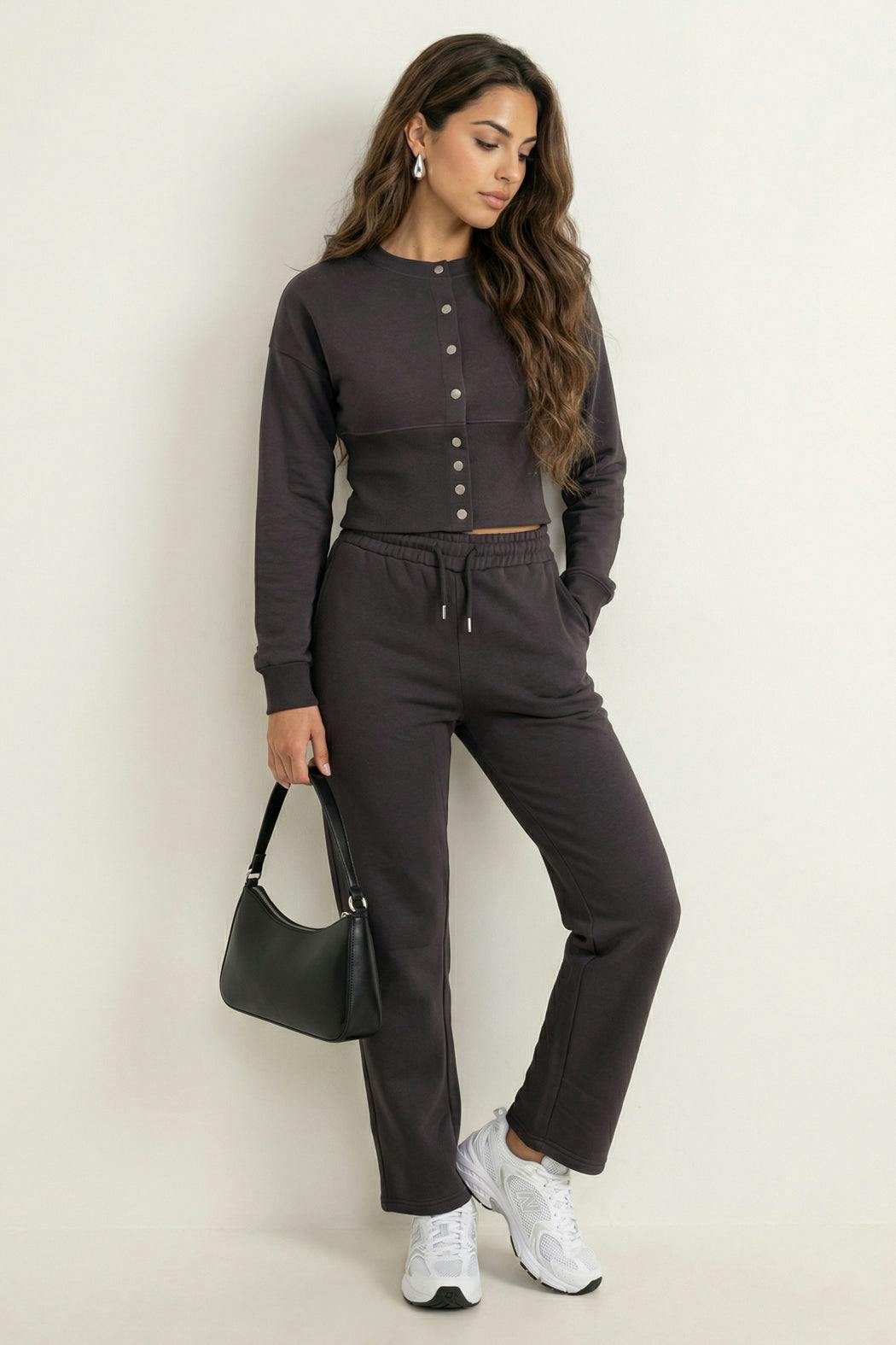 Urban Bliss Corset Top And Wide Leg Set Charcoal - Sl/Xl