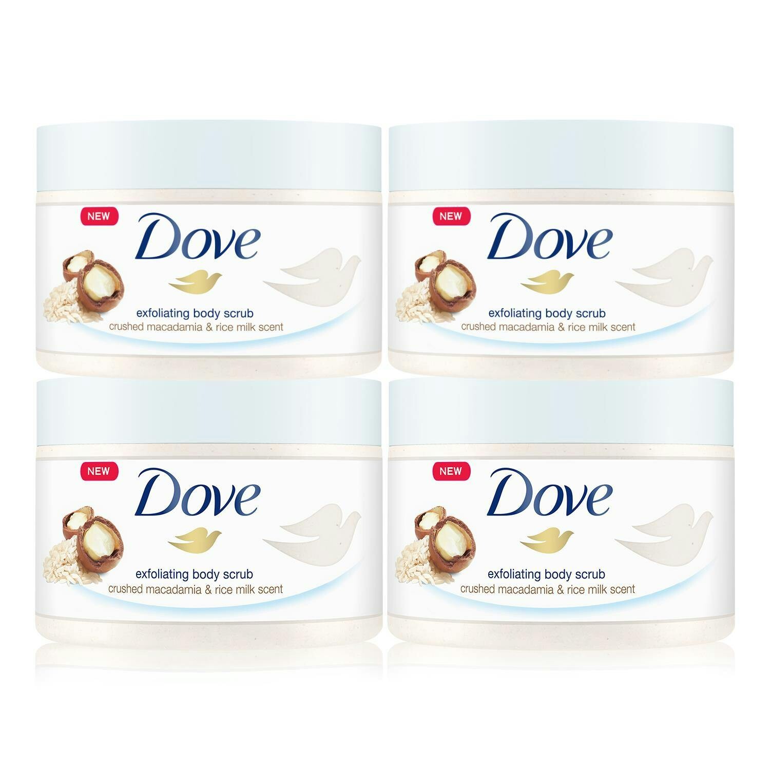 Dove Cream Exfoliating Body Scrub Crushed Macadamia & Rice Milk, 225Ml 4 Pack