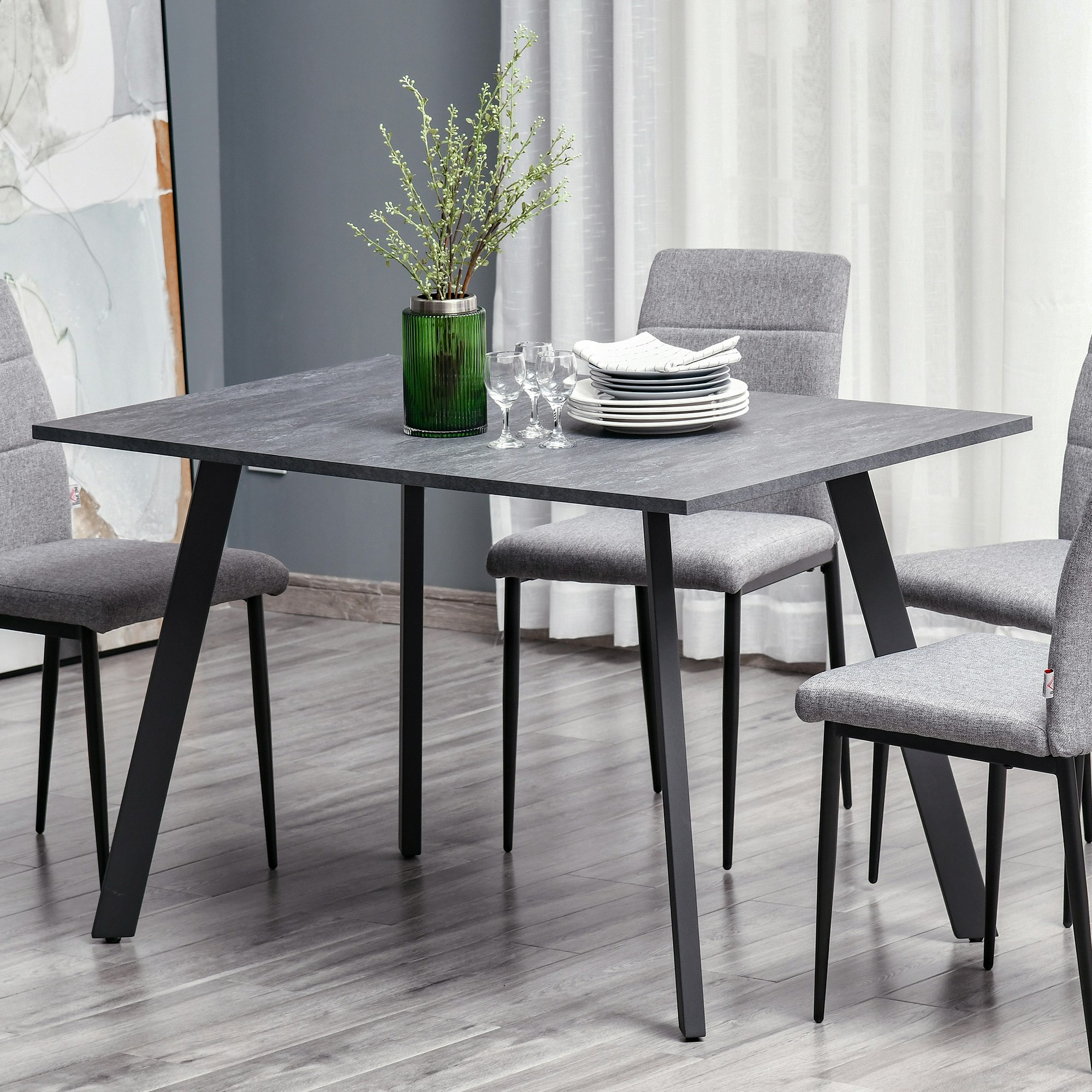 Homcom Unisex Grey Modern Rectangular Dining Table Indoor Metal Legs Spacious Tabletop In - Image 3