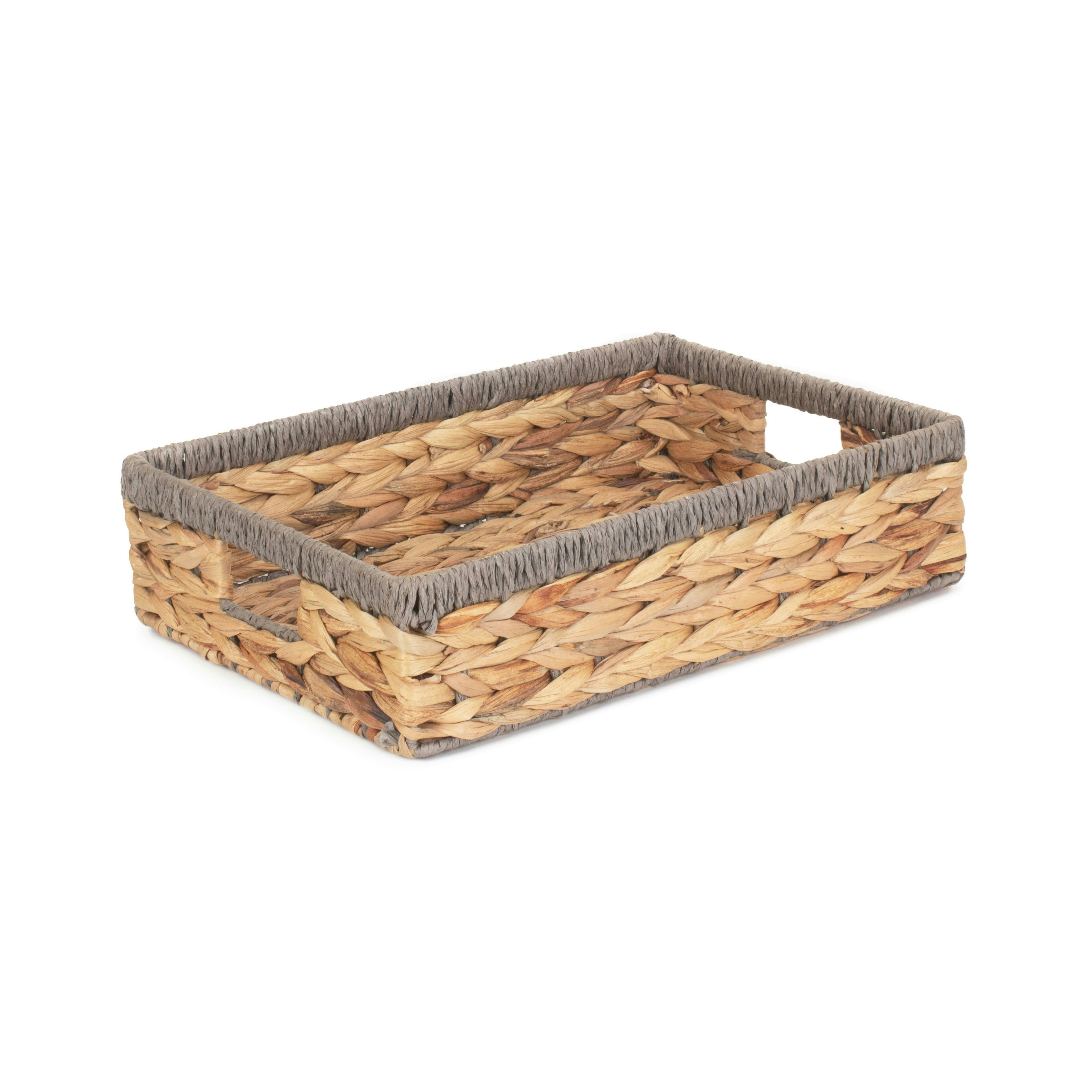 Red Hamper Red/Grey Hamper Rope Border Rectangular Water Hyacinth Tray - Medium