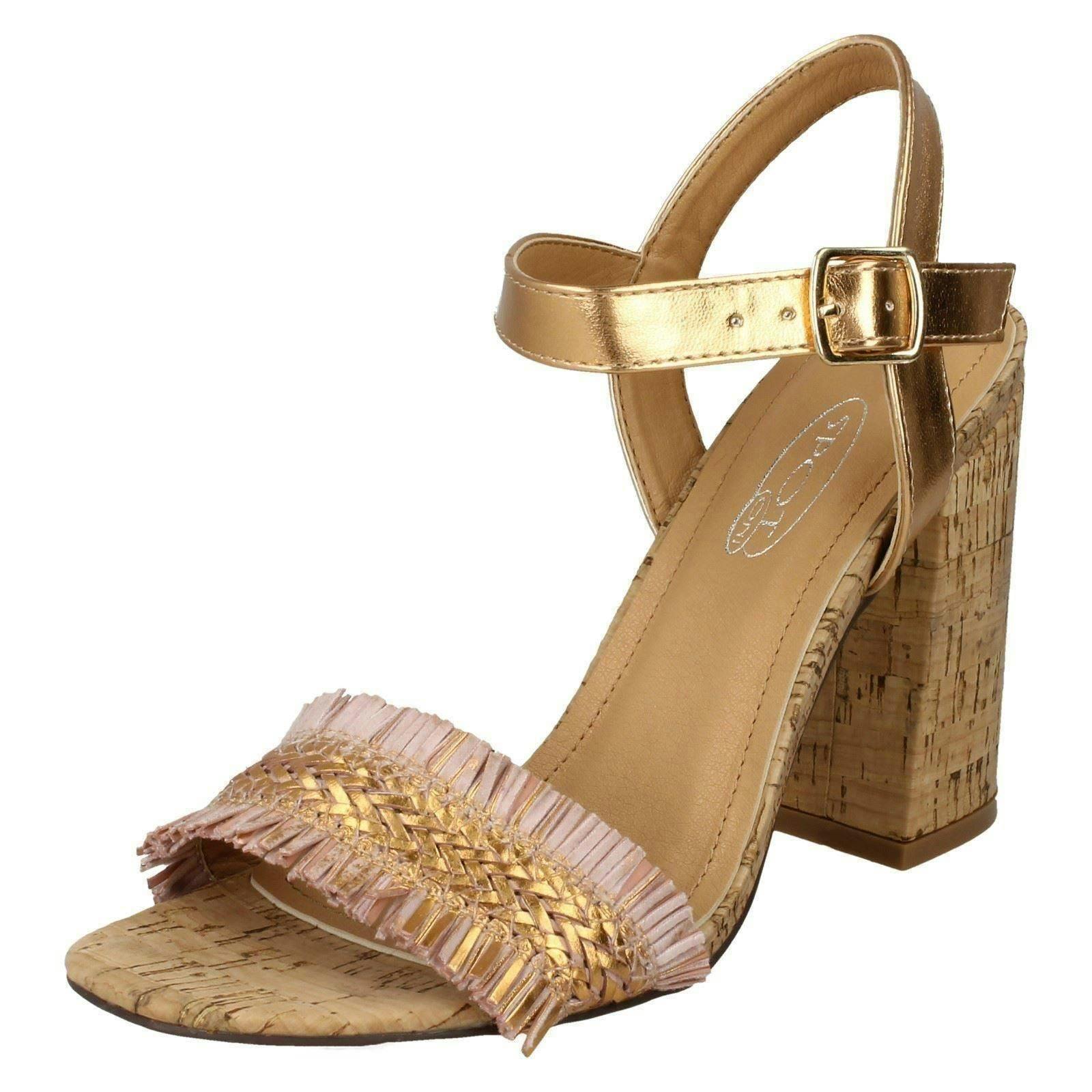Spot On Women's Gold Chunky Heel Sandals - Rose - Uk 8