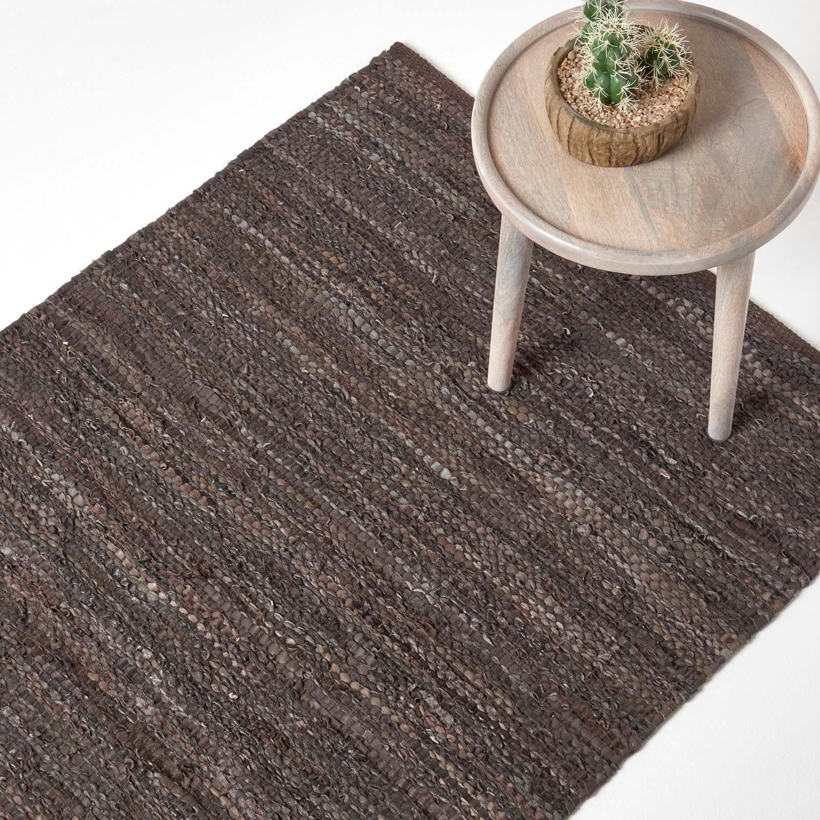 Rackhams Brown Denver Leather Woven Rug - 150 X 240 Cm