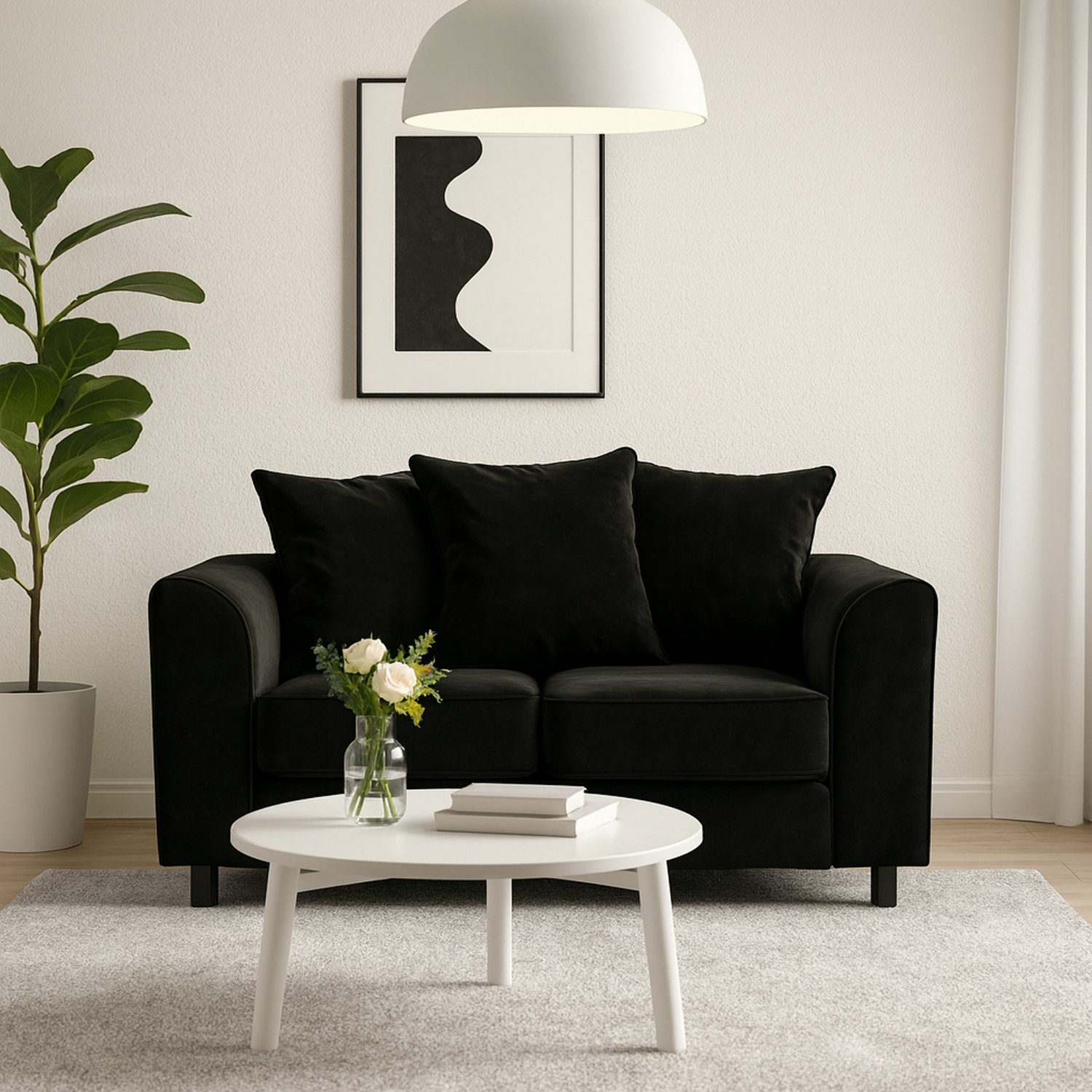 Furnishings For Less Black Brooklyn Full Foam Plush Velvet 2 Seater