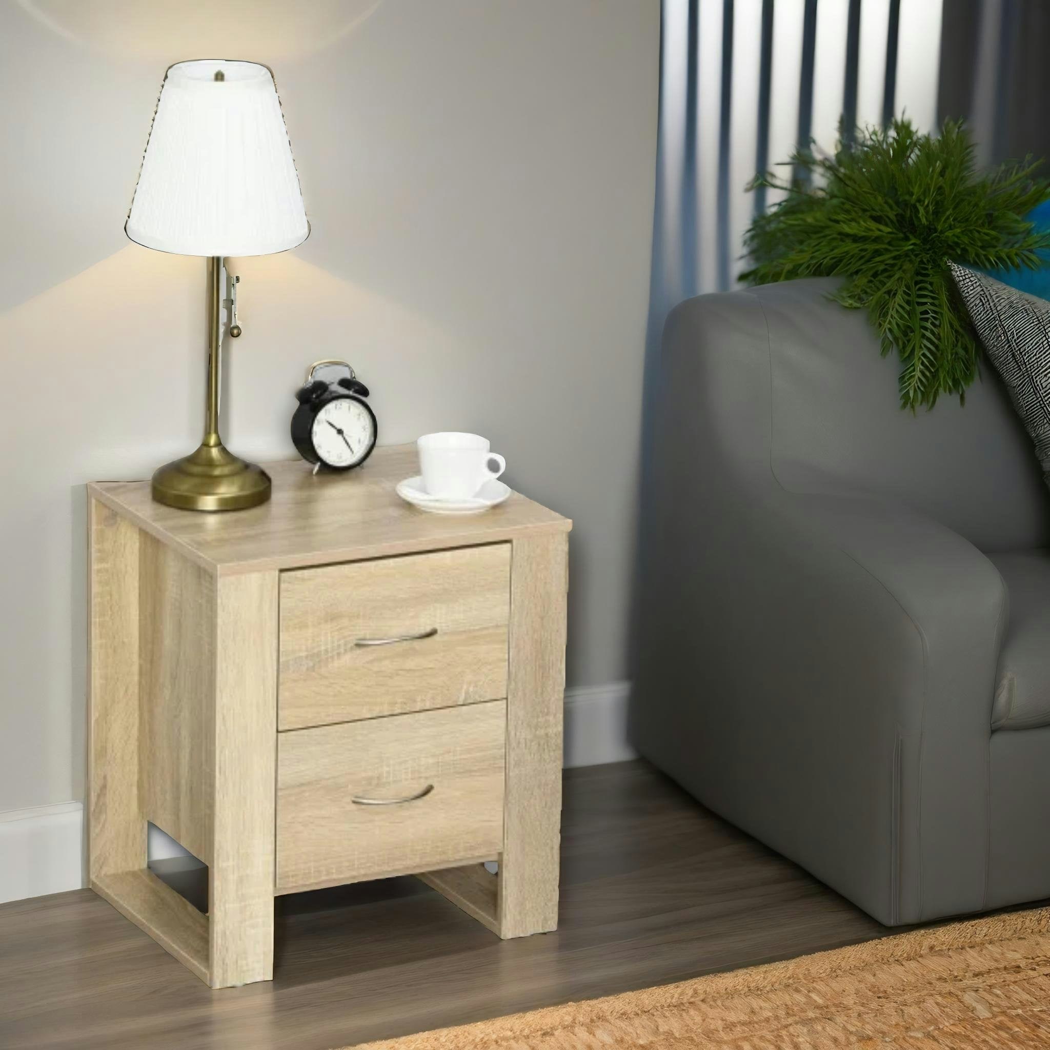 Rackhams Brown Bedside Table With 2 Drawers Natural
