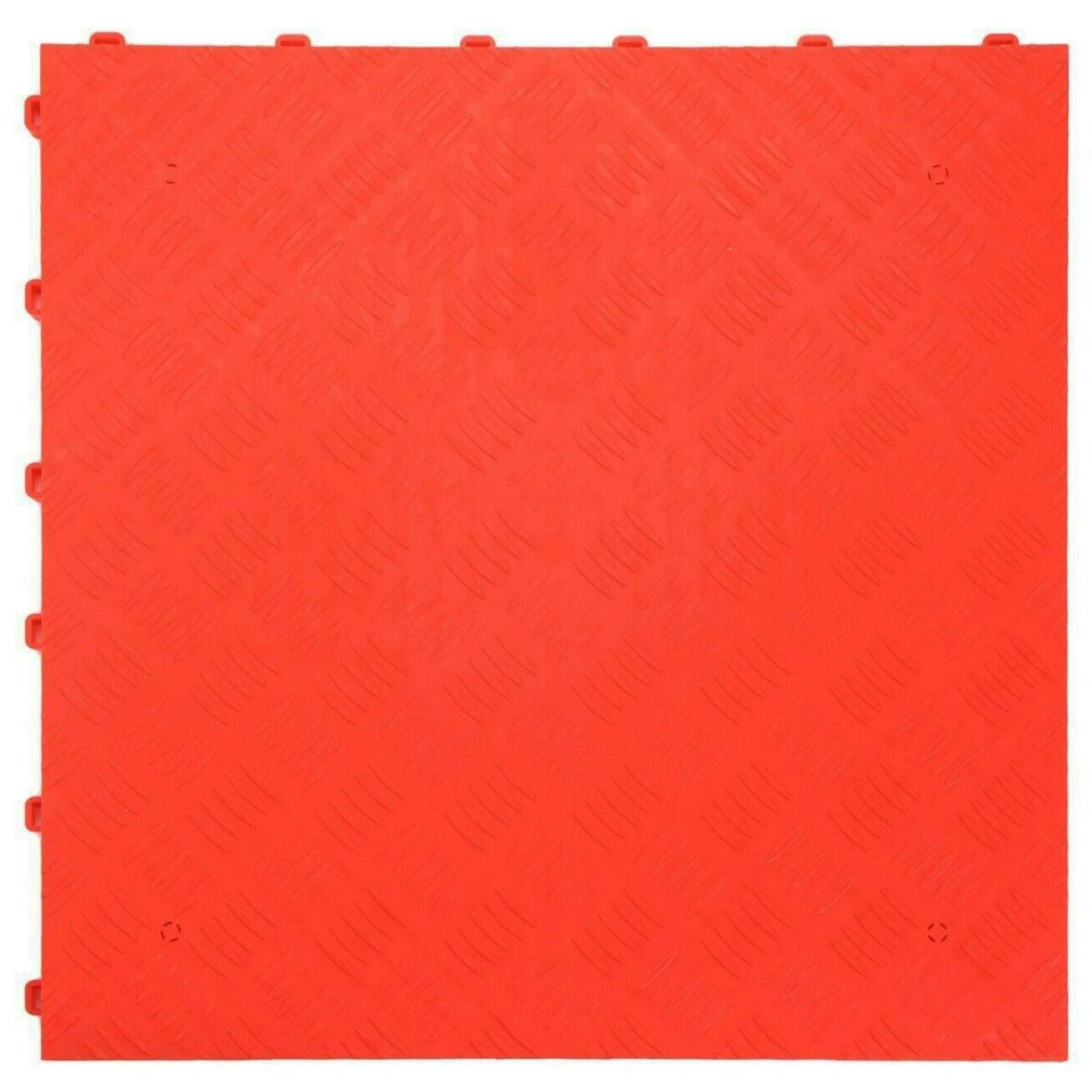 Rackhams Red Modular Interlocking Ribbed & Solid Garage Floor Tiles - Solid