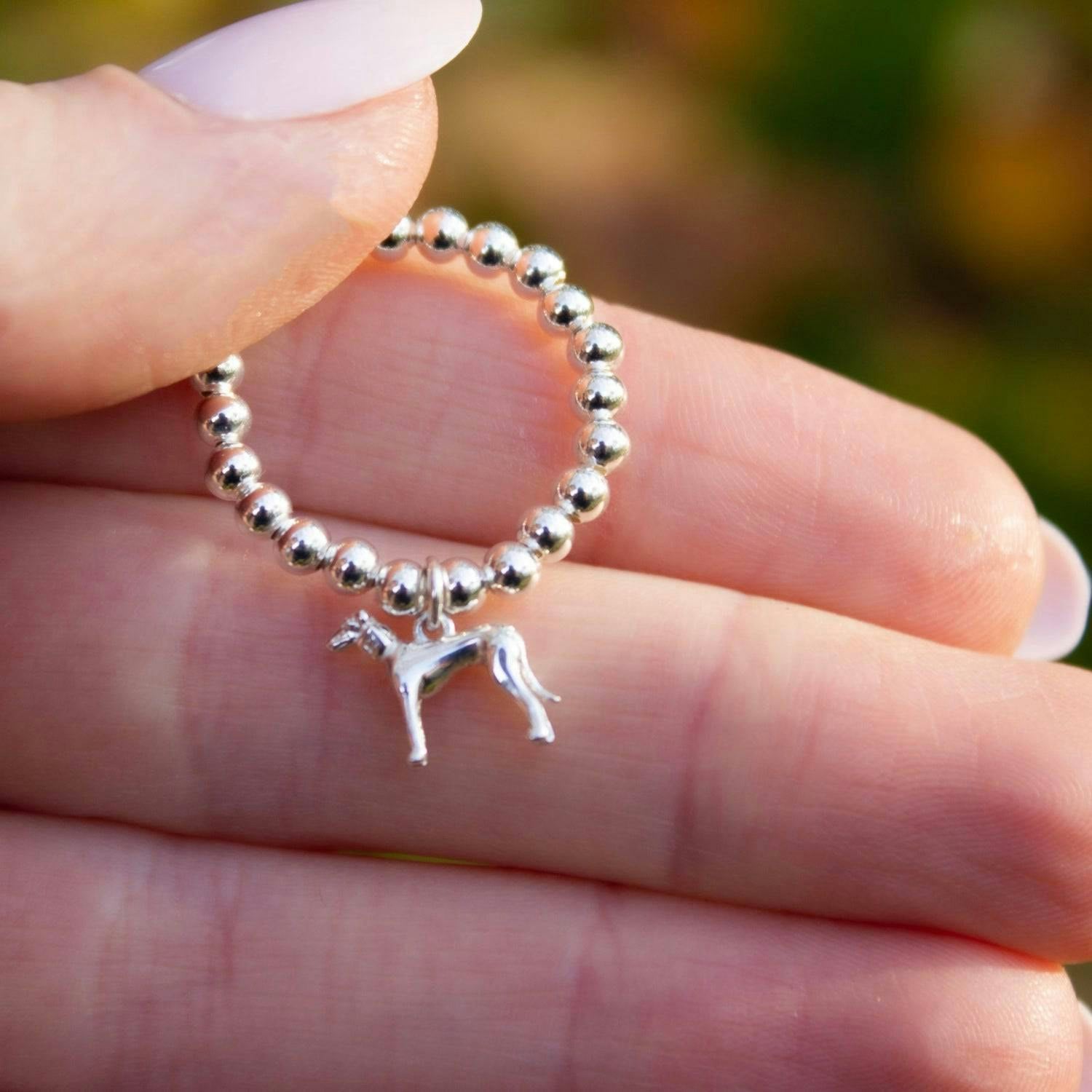 Mylee London Silver Sterling Ball Bead Ring With Greyhound Charm - Yes