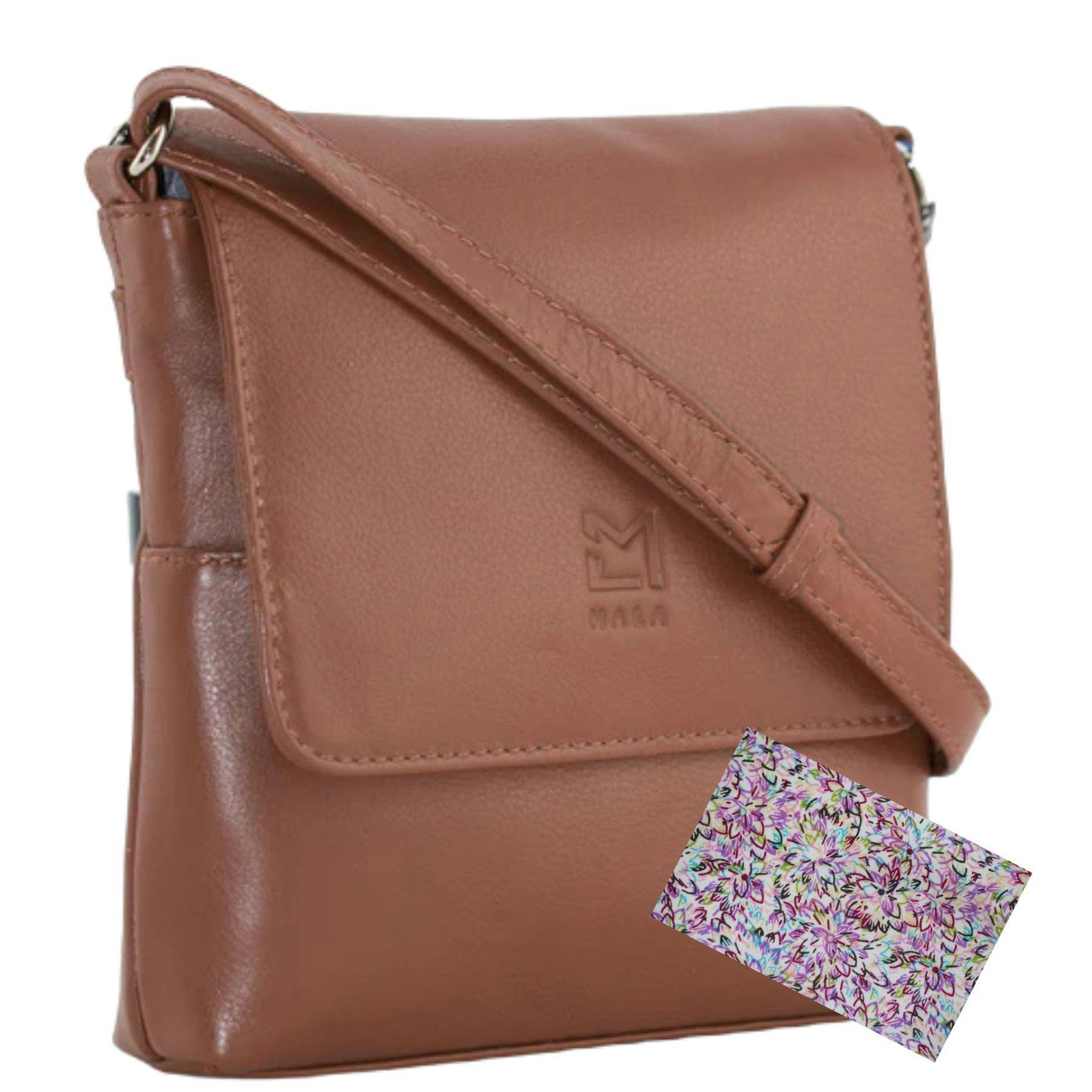 Mala Leather Anishka Heart Leather Travel Cross Body Bag - Tan - Leather