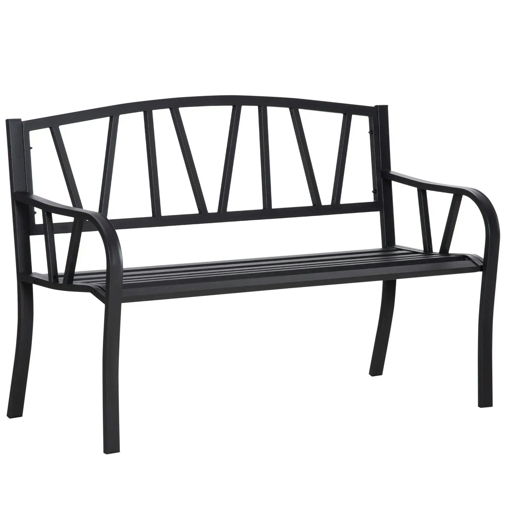 Outsunny Unisex Black Metal Loveseat 2-Seater Outdoor Furniture With Ergonomic Armrest In - Image 6