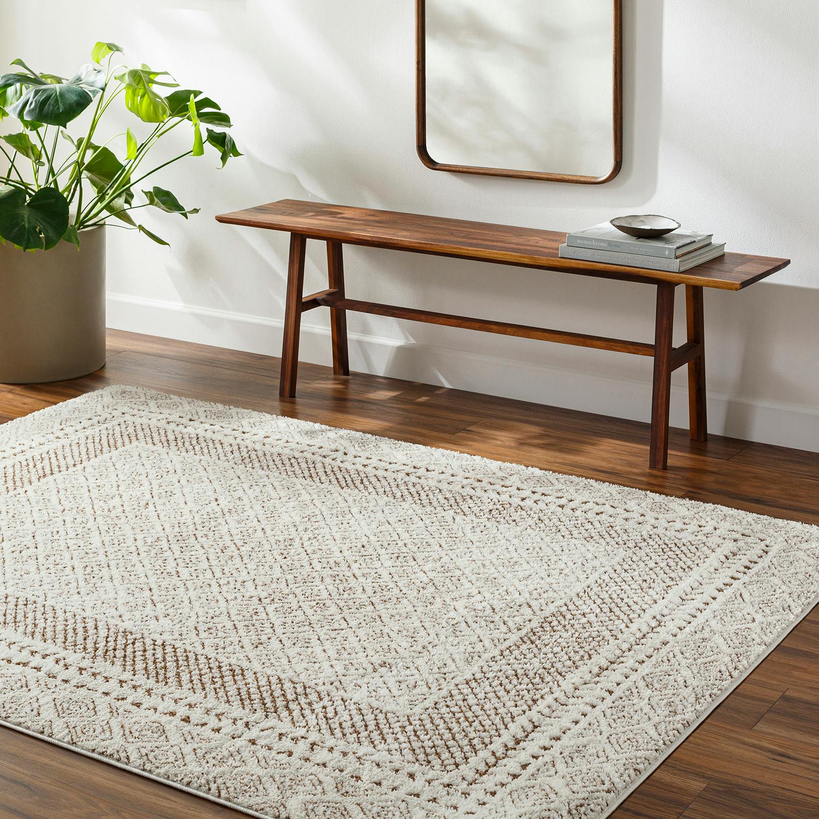 Livabliss Ivory/Brown Freud-Modern High Pile Rug - 160 X 213 Cm