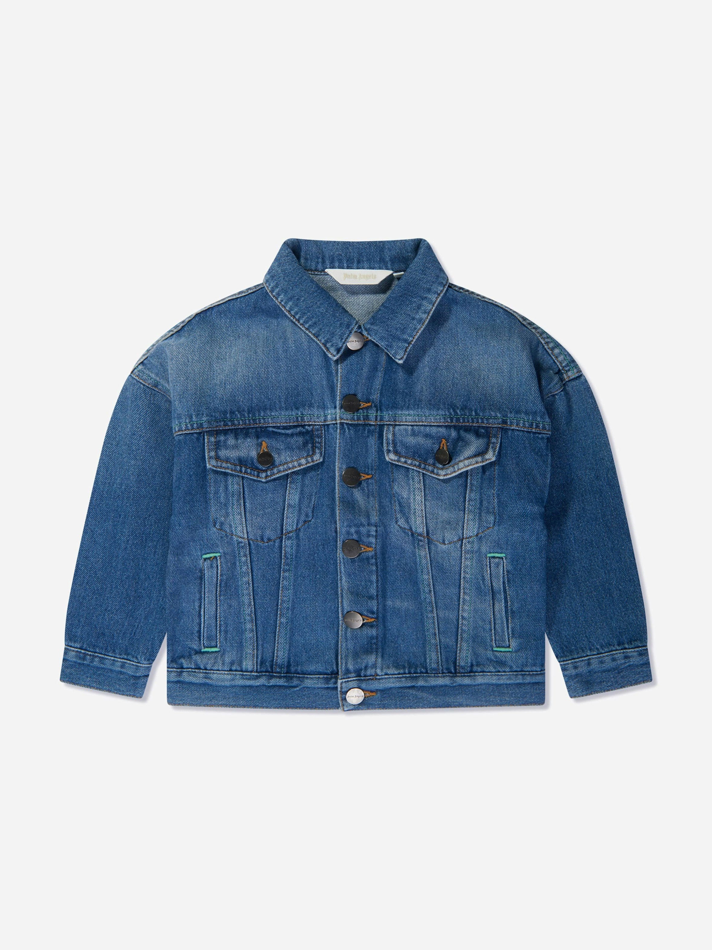 Palm Angels Boys Blue Overlogo Denim Jacket In - 8 Yrs