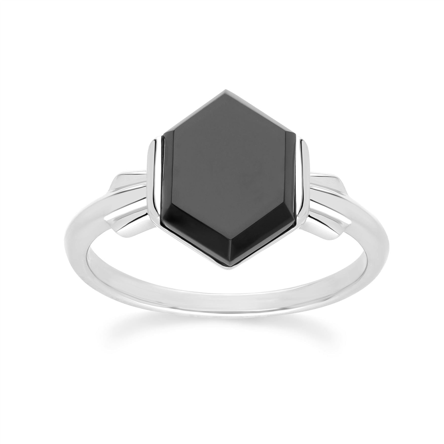 Gemondo Black/Onyx/Silver Grand Deco Hexagon Ring In Sterling - L