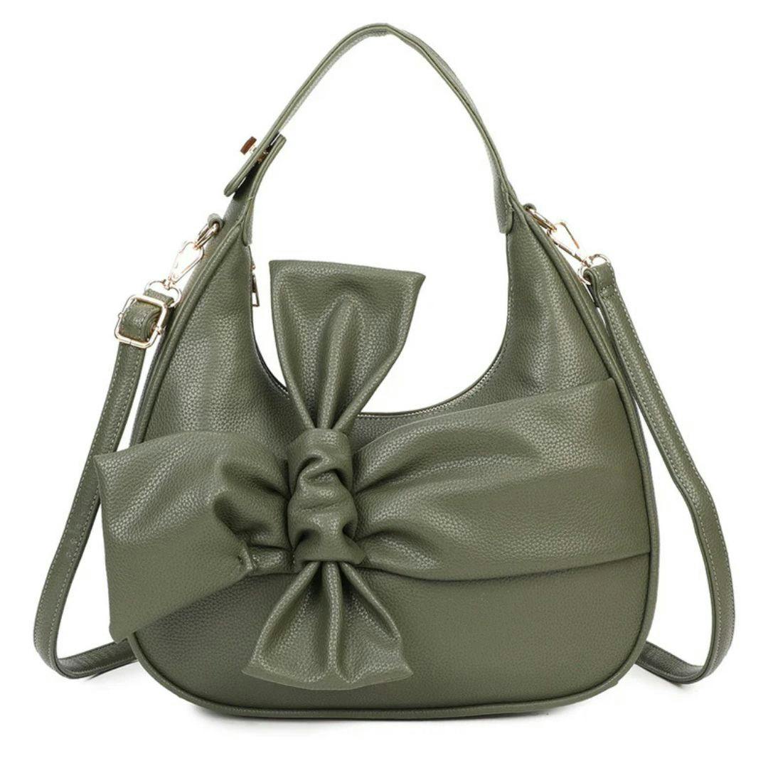 Love Emvy Bow Moon Crescent Faux Leather Top-Handle Shoulder Bag - Olive