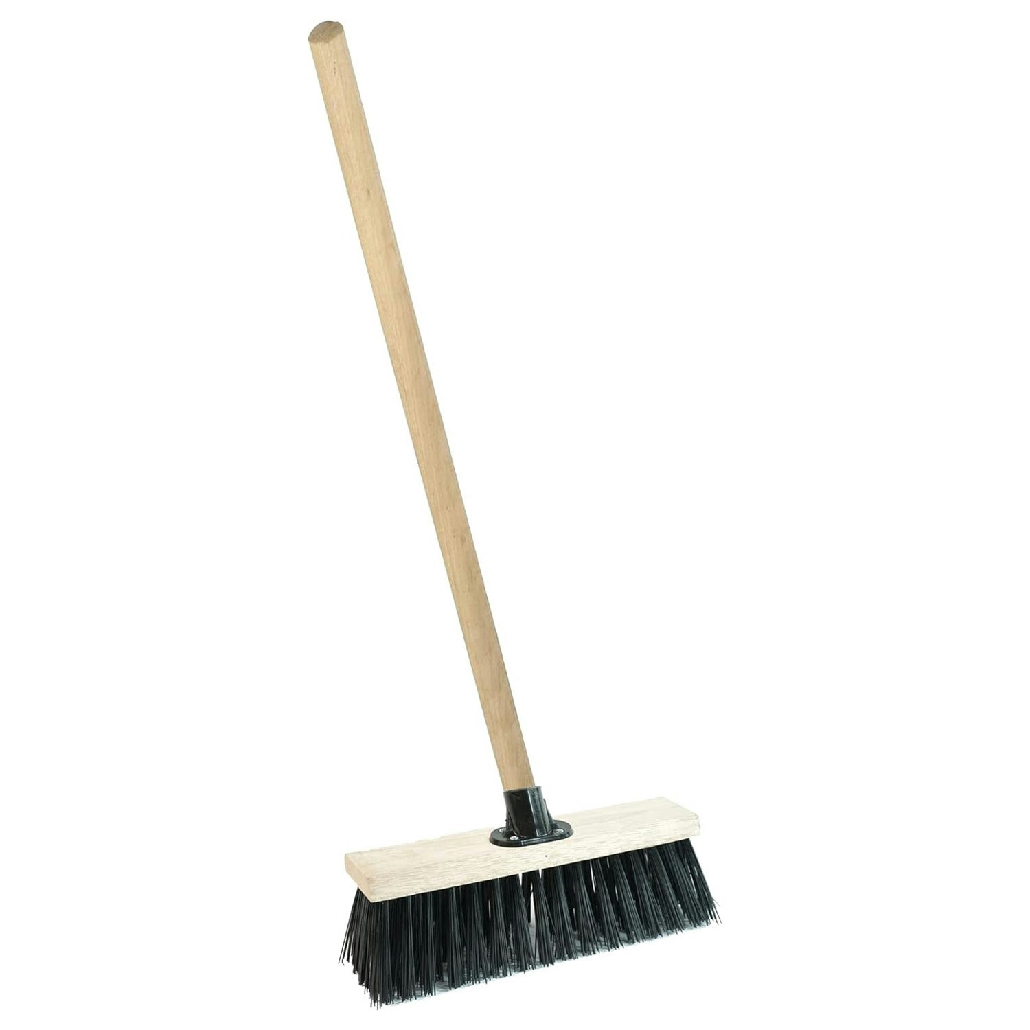 Rackhams Black Strong Pvc Bristle Brooms With Wooden Handle Ideal For Driveways, Warehouses & Garages - 1 X 13"