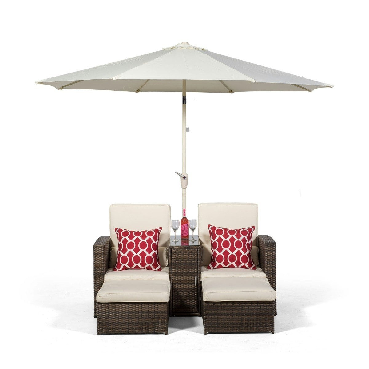 Giardino Brown Nevada Double Reclining Rattan Sun Loungers Set - 1