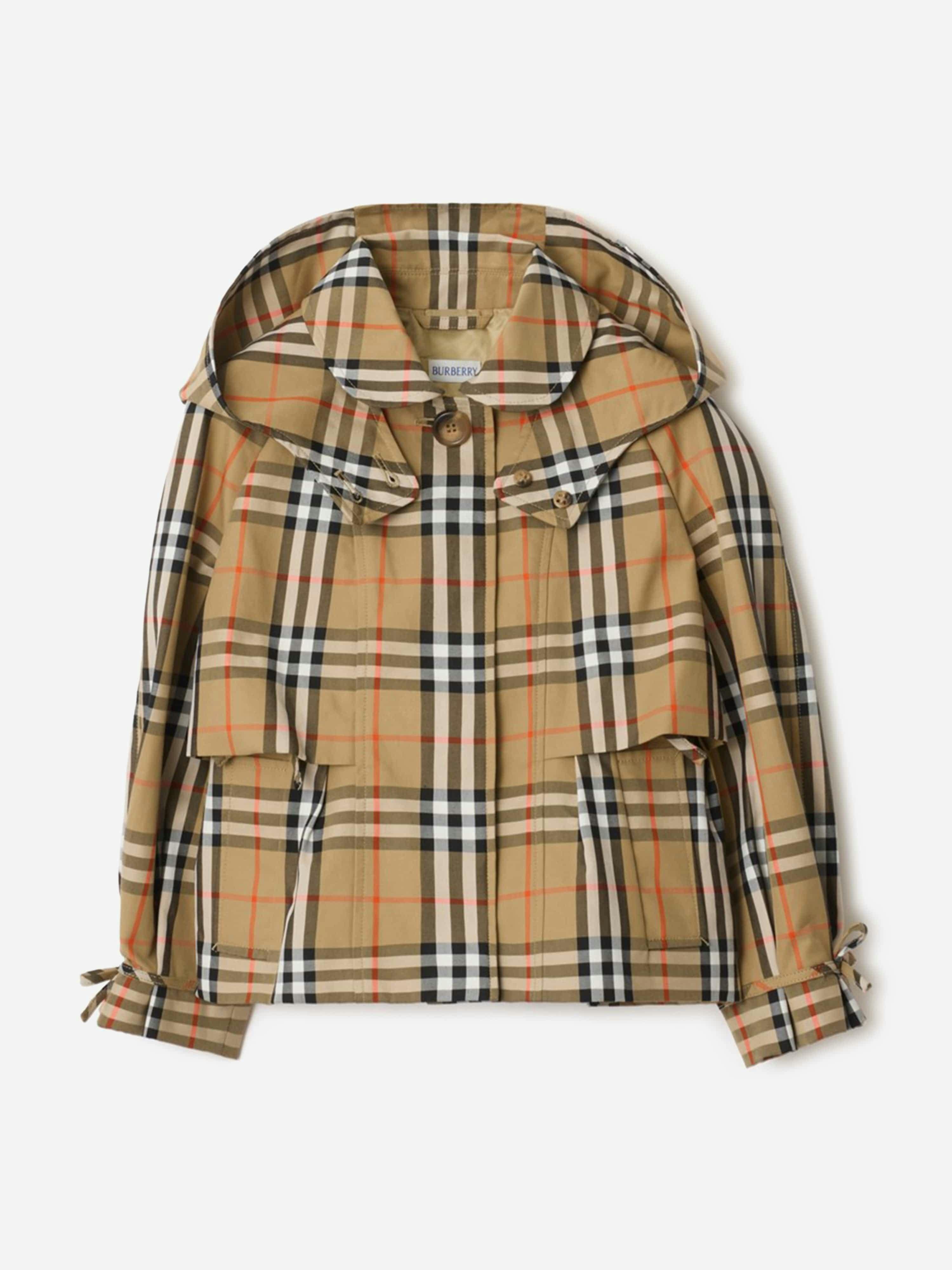 Burberry Kids Girls Beige Burberry Kimberley Check Trench Jacket With Detachable Hood In - Camel - 8 Yrs