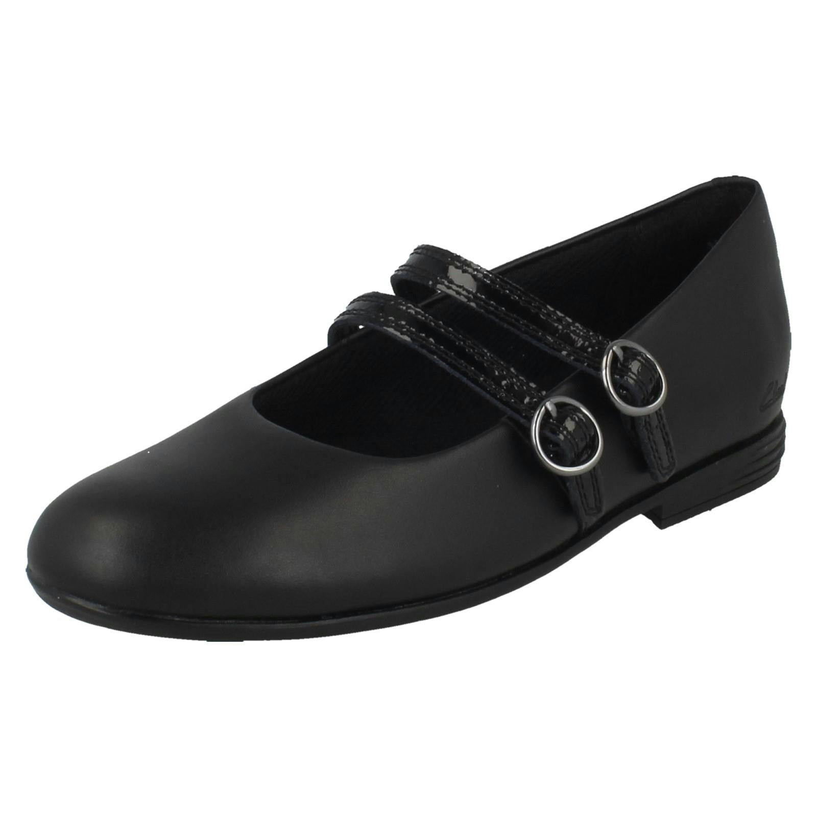 Clarks Girls Black Double Strap Mary Jane School Shoes Finja Bar - Leather - Uk 2 Child - F