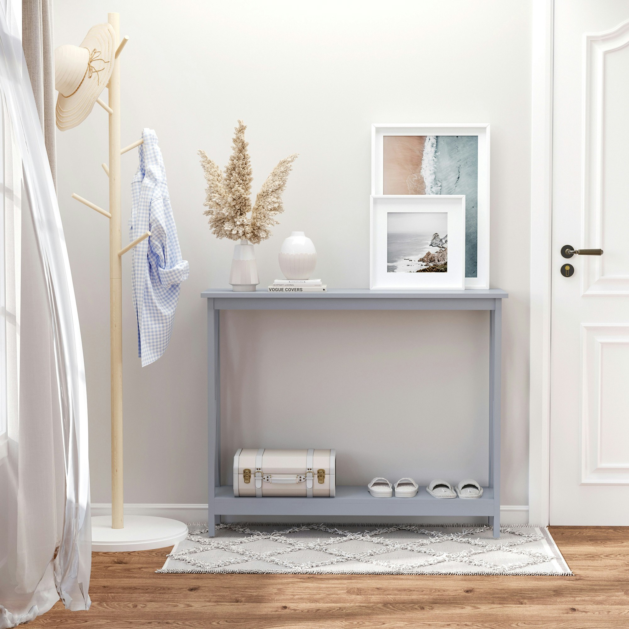 Rackhams Grey Wooden Console Table Storage Drawer Shelf Entryway Display Stand
