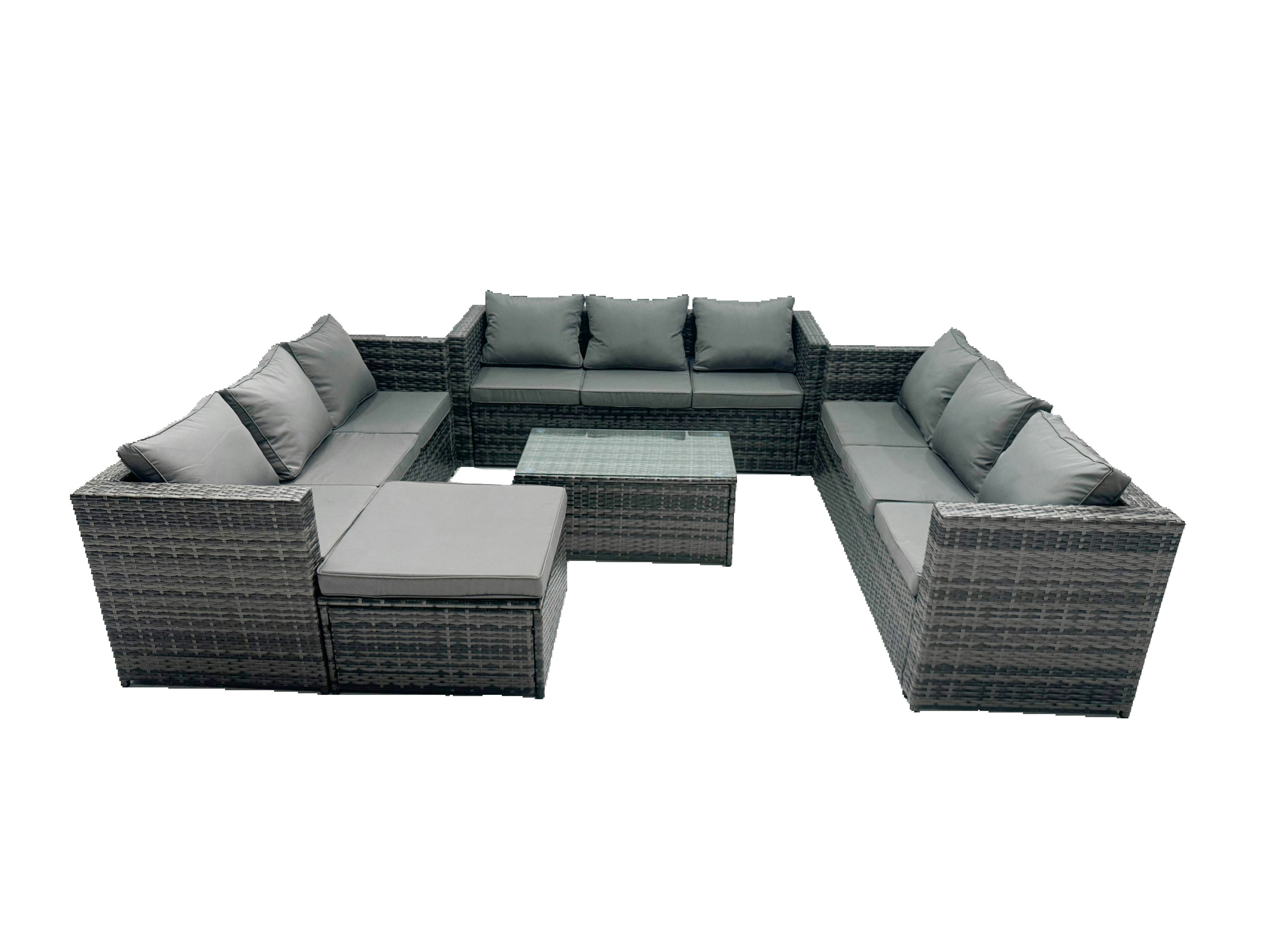 Rackhams Outdoor Rattan Garden Furniture Lounge Sofa Set With Oblong Coffee Table With Big Footstool