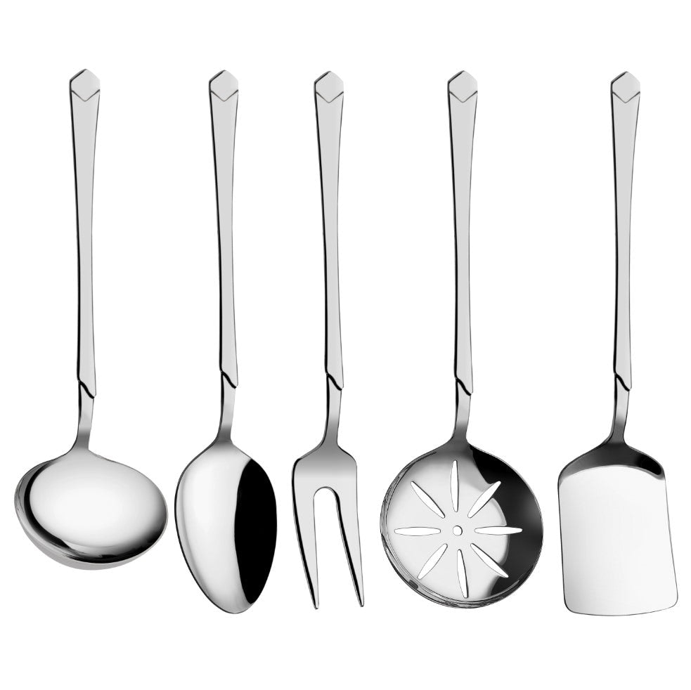 Rozi Silver Sedef Collection Stainless Steel Utensils, Set Of 5 (Silver)