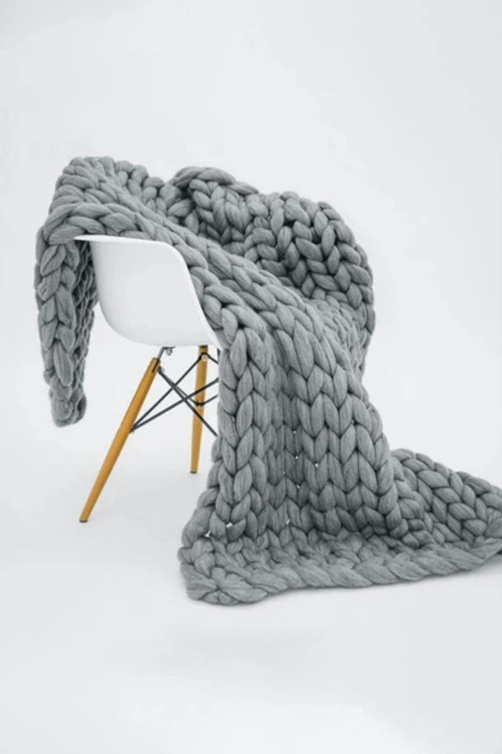 Rackhams Grey 100Cm L X 80Cm W Office Chunky Knitted Nap Blanket Home Decor Sofa Throw Blanket - 80Cm X 100Cm
